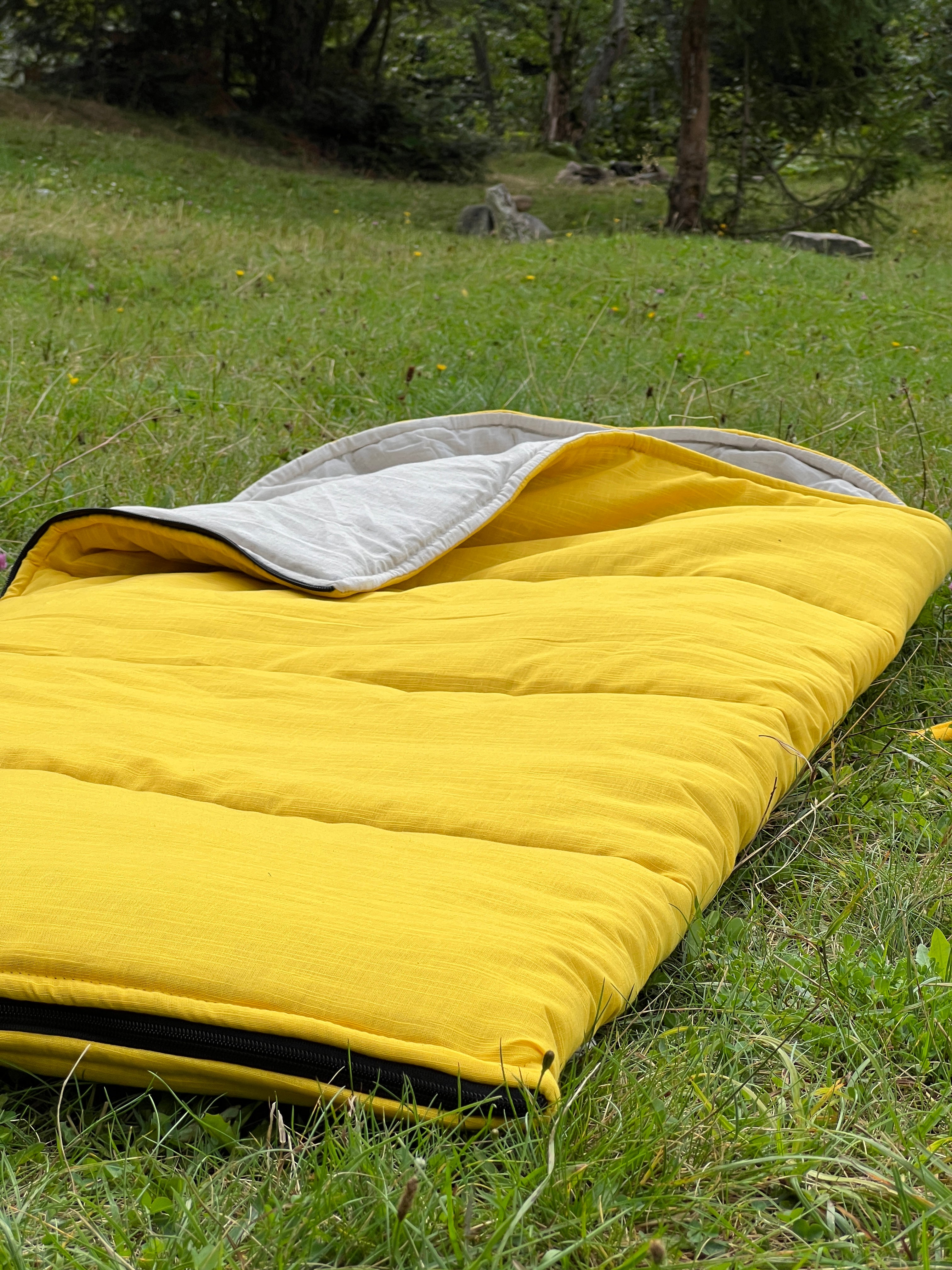 Toddler HEMP Linen Sleeping Bag with Hood School Yellow Nap mat for Kids, Toddler Nap Mat organic hemp fiber filling in hemp linen fabric