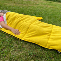 Toddler HEMP Linen Sleeping Bag with Hood School Yellow Nap mat for Kids, Toddler Nap Mat organic hemp fiber filling in hemp linen fabric