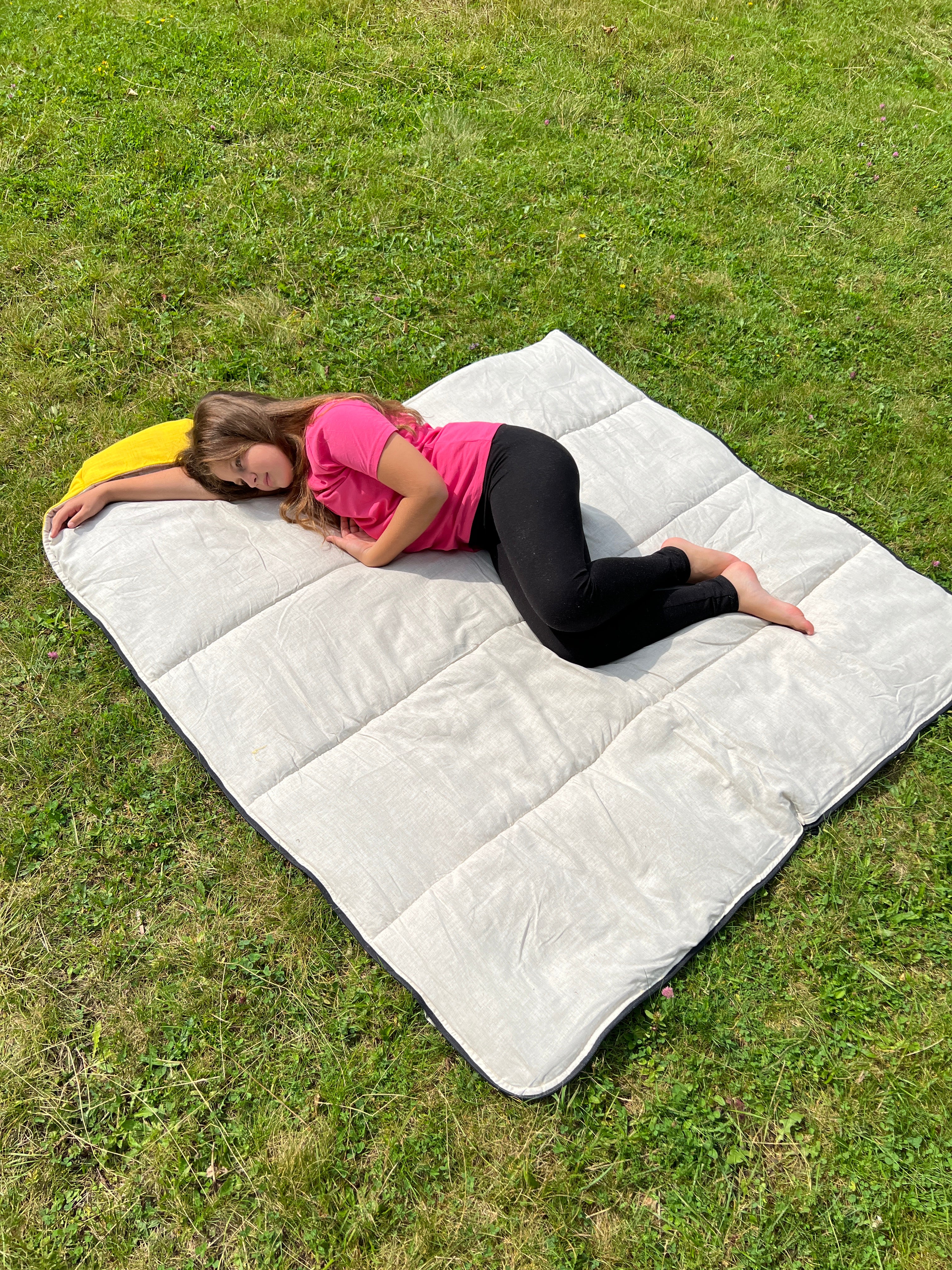 Toddler HEMP Linen Sleeping Bag with Hood School Yellow Nap mat for Kids, Toddler Nap Mat organic hemp fiber filling in hemp linen fabric