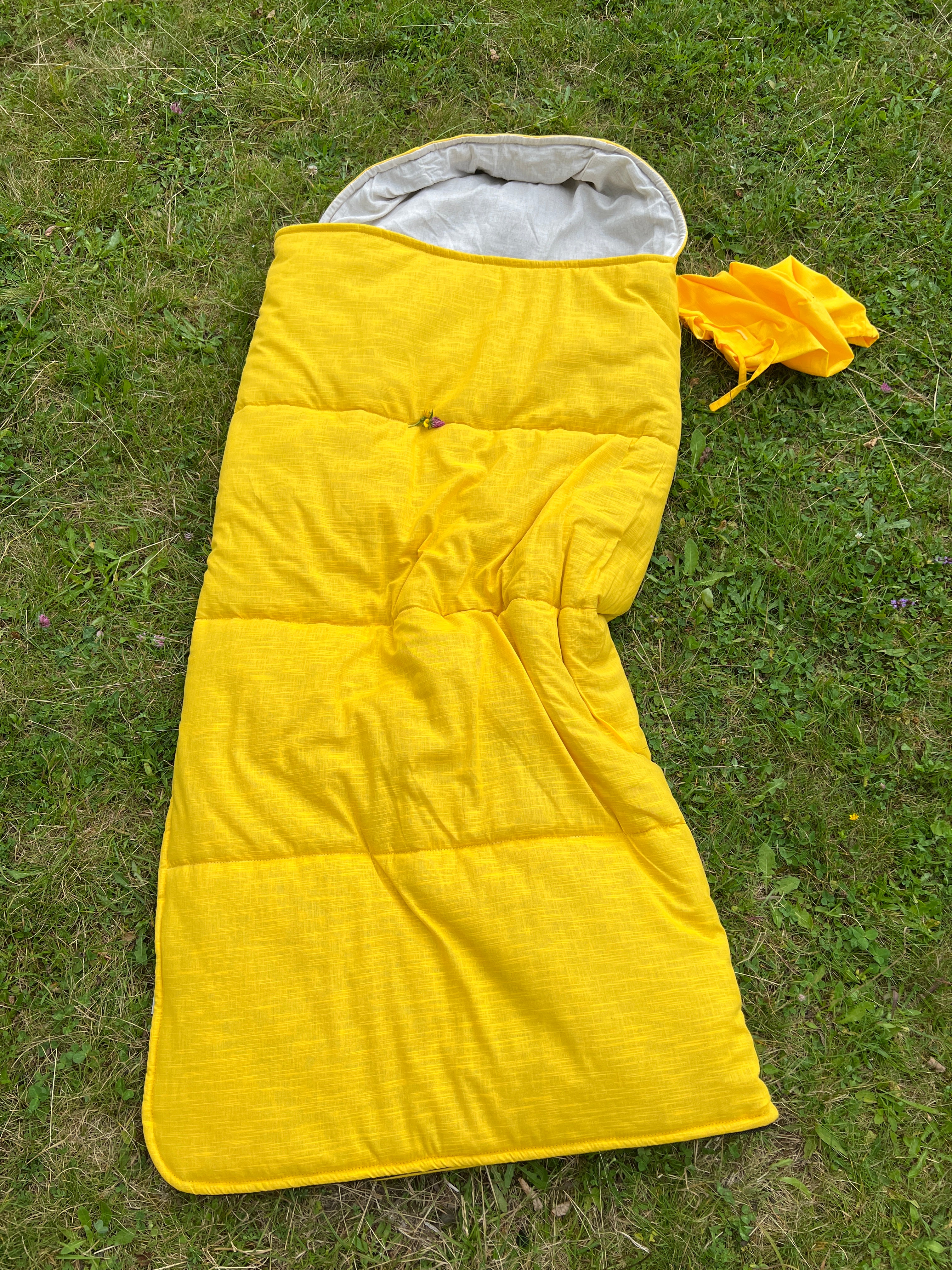 Toddler HEMP Linen Sleeping Bag with Hood School Yellow Nap mat for Kids, Toddler Nap Mat organic hemp fiber filling in hemp linen fabric