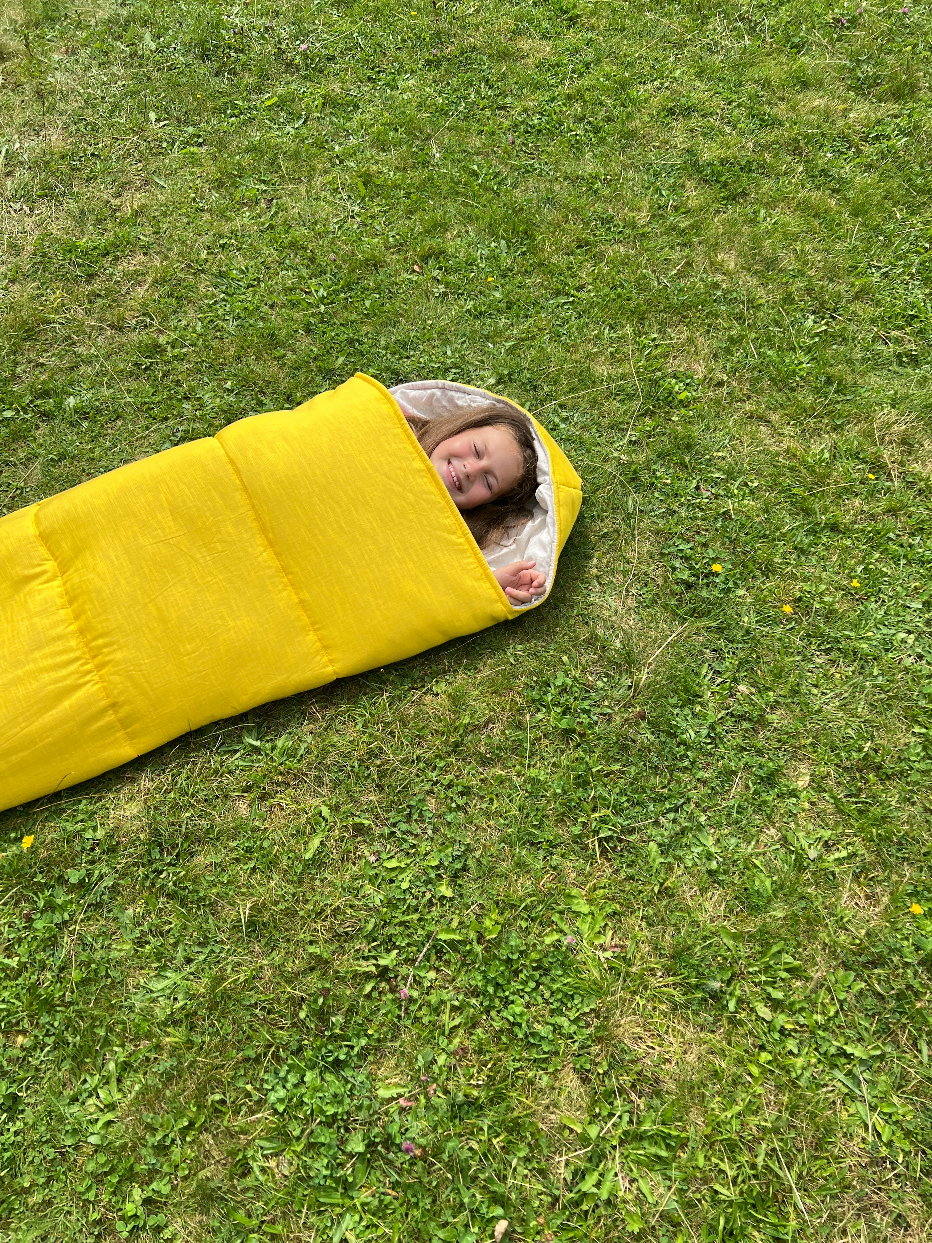 Toddler HEMP Linen Sleeping Bag with Hood School Yellow Nap mat for Kids, Toddler Nap Mat organic hemp fiber filling in hemp linen fabric