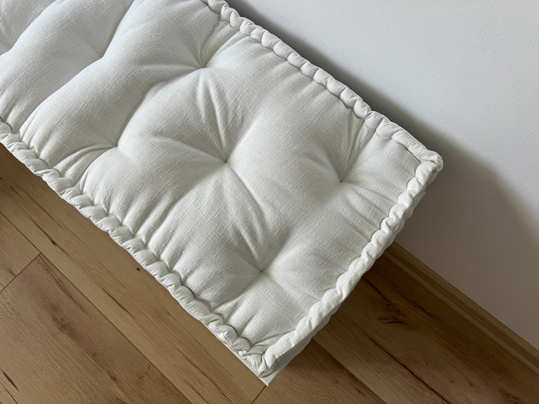 Hemp 14"x37.5" (35х95cm) White Hemp Linen Window Mudroom Floor Bench Cushion filled organic Hemp Fiber filling in Linen Fabric Custom Made