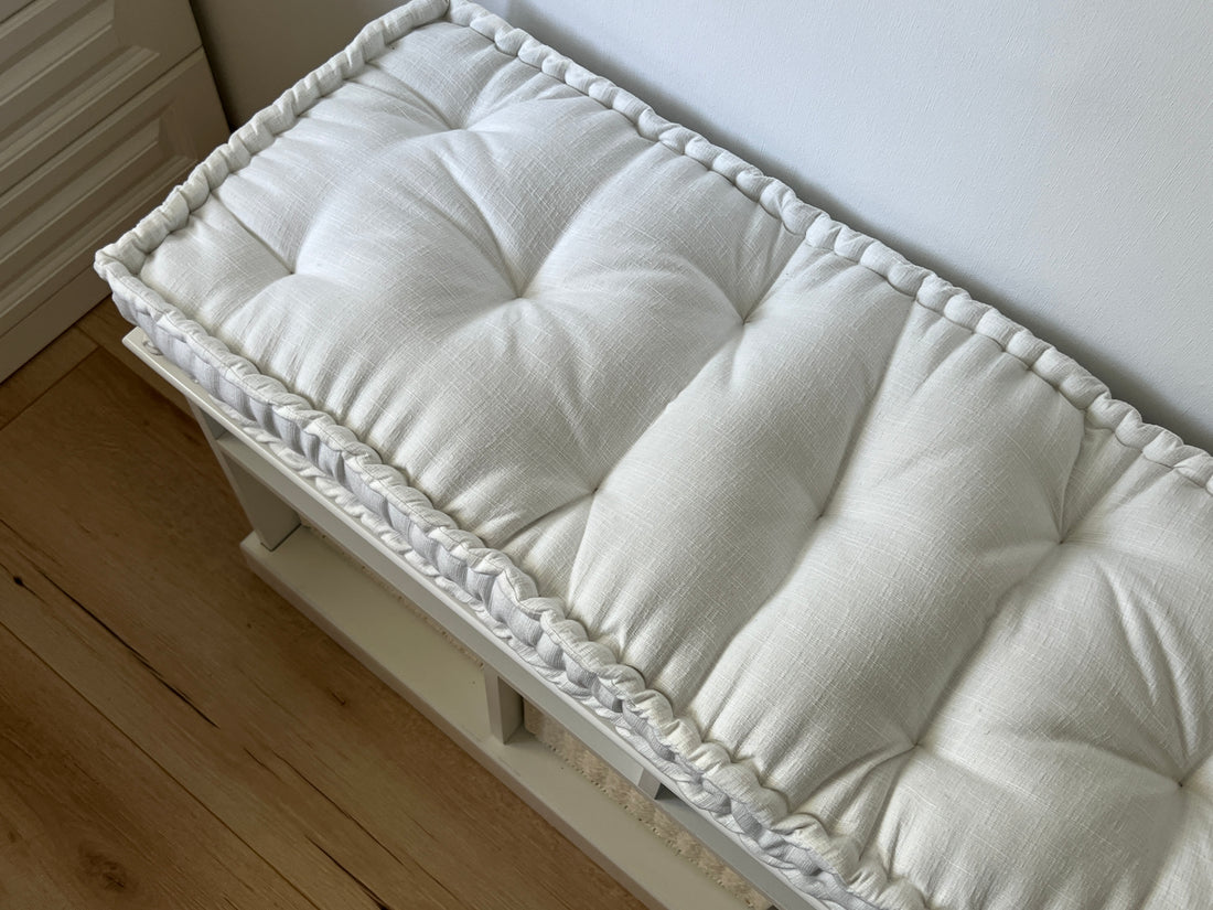 White Hemp Linen Window Mudroom Floor Bench Cushion filled organic