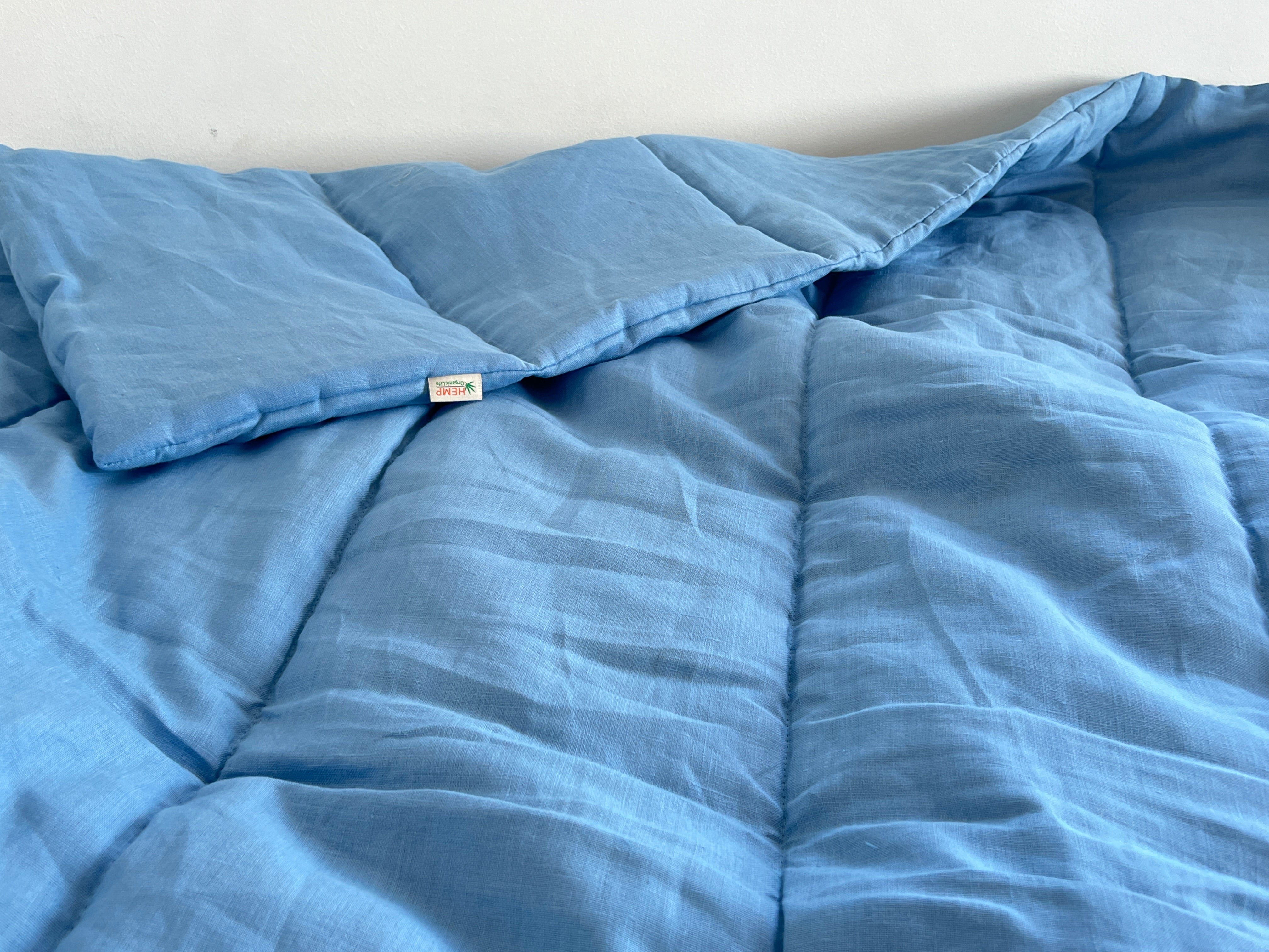 Blue Warm HEMP Linen Comforter Blanket Linen Fabric Filler Organic Hemp Fiber Eco friendly- Full Queen King Custom Size