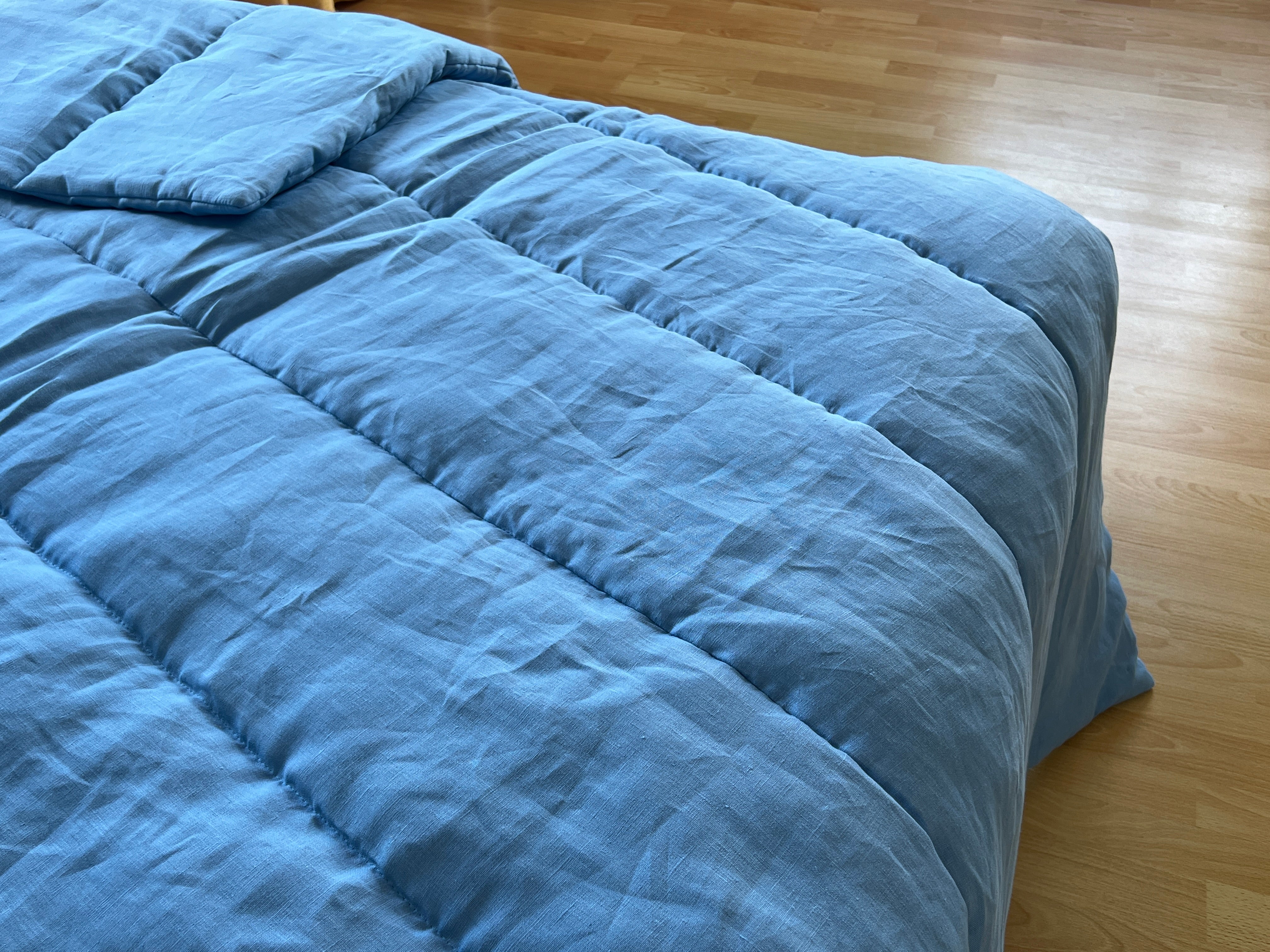 Blue Warm HEMP Linen Comforter Blanket Linen Fabric Filler Organic Hemp Fiber Eco friendly- Full Queen King Custom Size