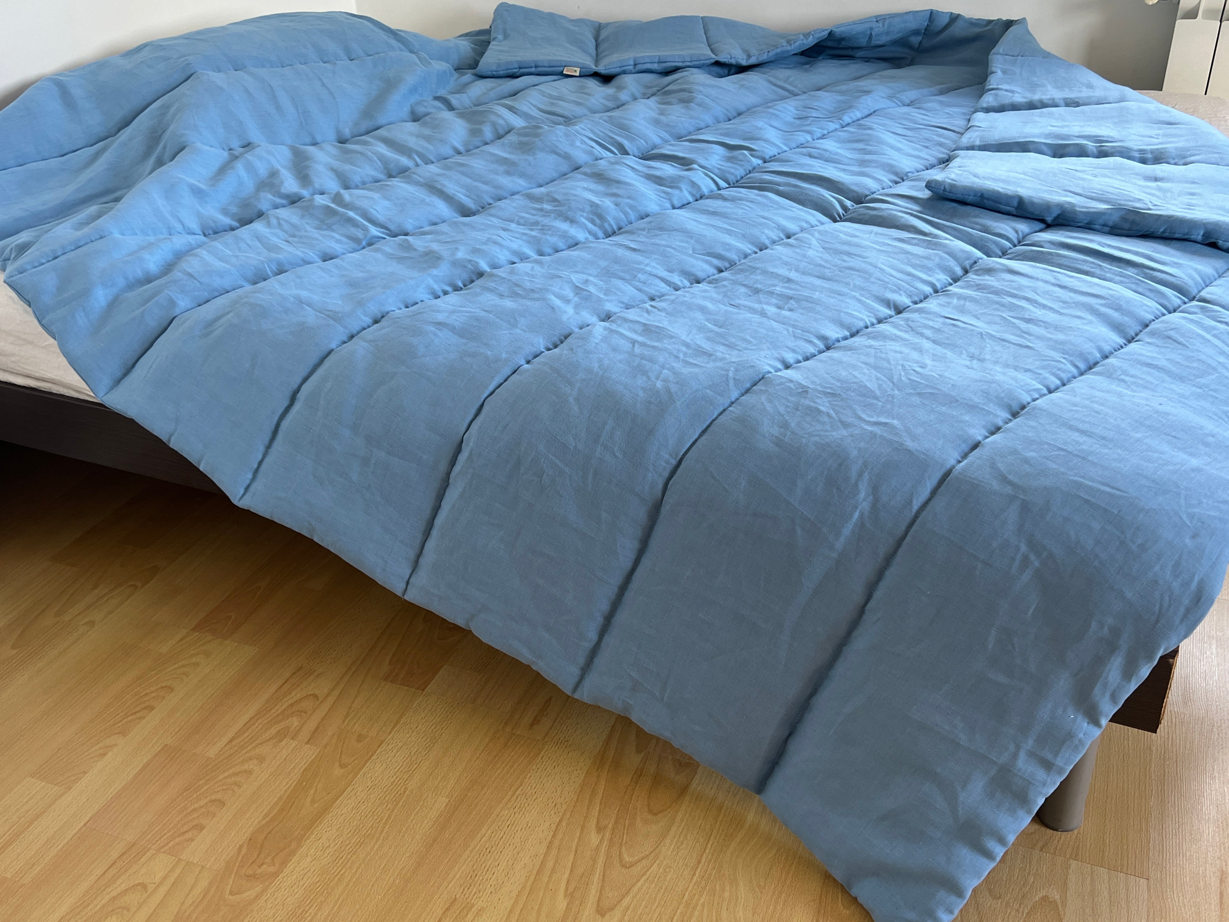 Blue Warm HEMP Linen Comforter Blanket Linen Fabric Filler Organic Hemp Fiber Eco friendly- Full Queen King Custom Size