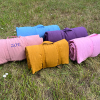 Pink Kindergarten Hemp Linen Sleeping Bag with Pillow School Nap Mat Kids Organic Hemp Fiber Filling in pink Linen Fabric hand made