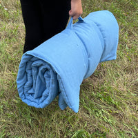 Blue Kindergarten Hemp Linen Sleeping Bag with Pillow School Nap Mat Kids Organic Hemp Fiber Filling in blue Linen Fabric hand made
