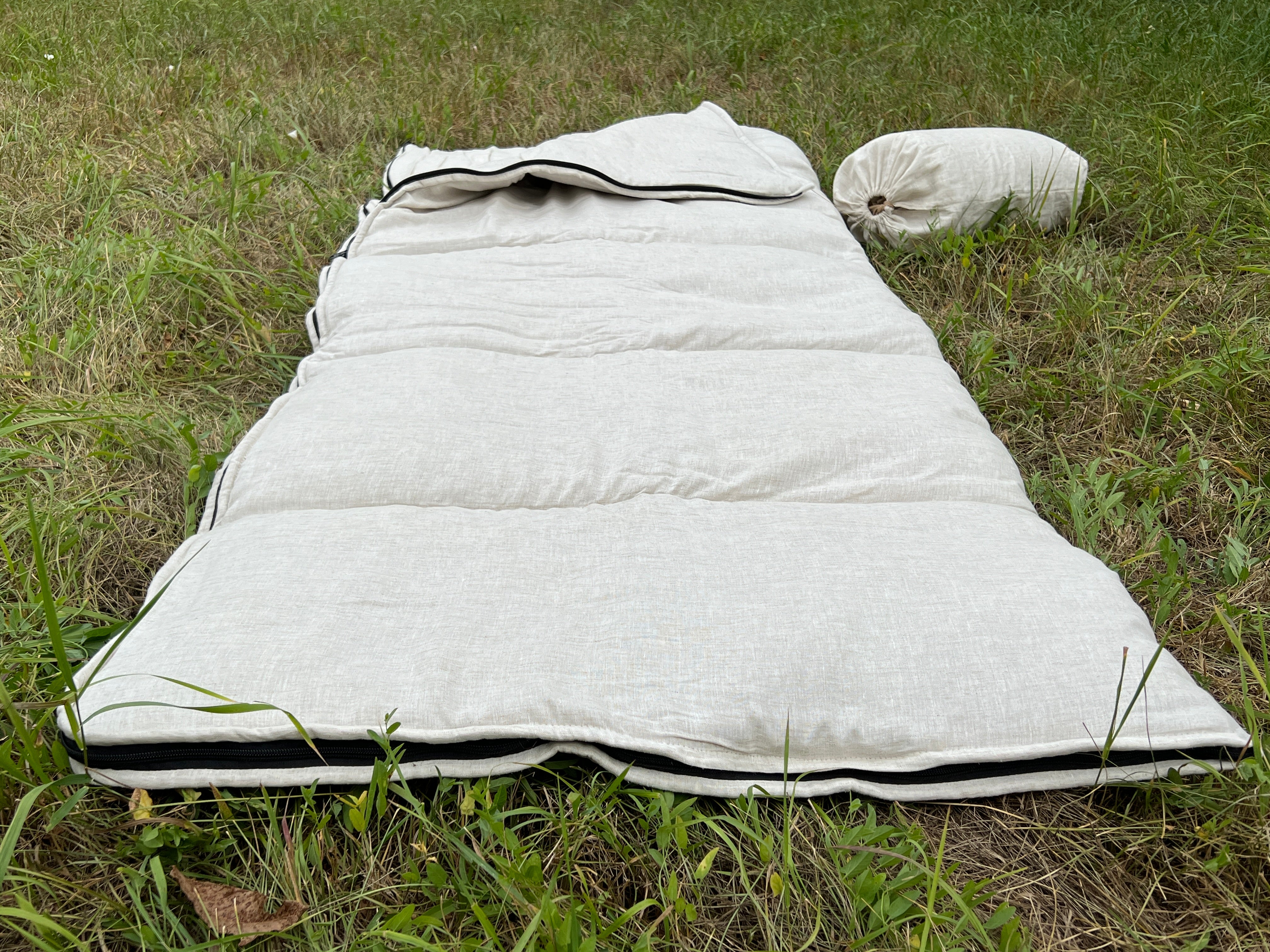Thick HEMP Sleeping Bag Hemp Fabric filled Organic Hemp Fiber Filler Hand Made non-dyed, unbleached eco friendly sleep bag