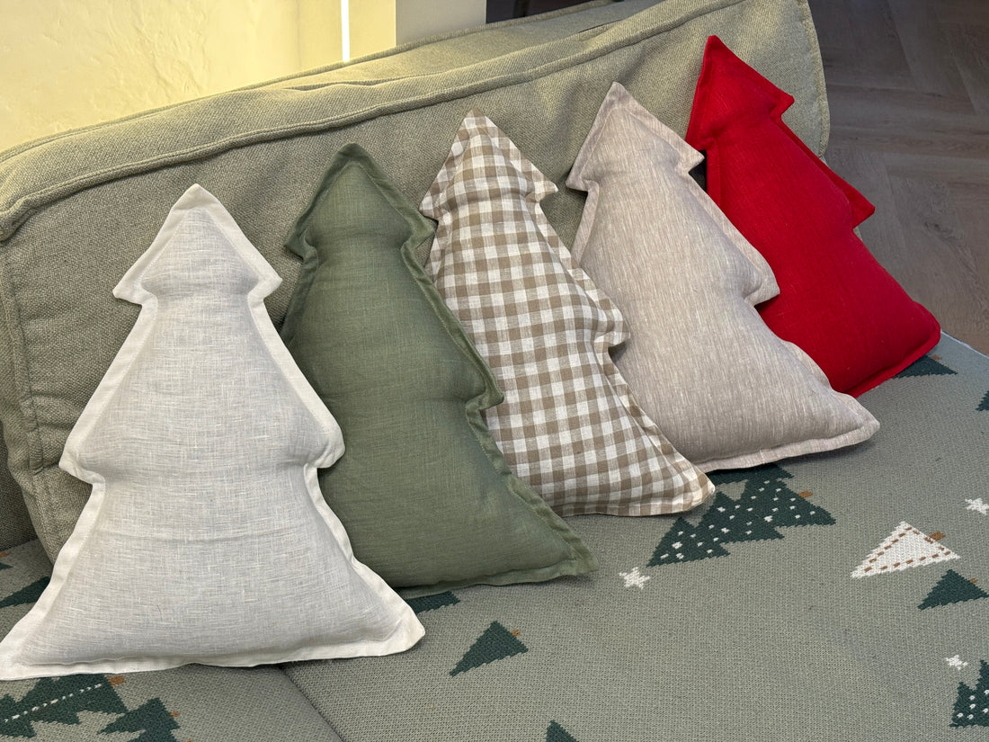 Hemp Linen Pillow Christmas Tree filled HEMP Fiber filler in Linen fabric Custom size / Color Carpet Activity Tummy time pillow