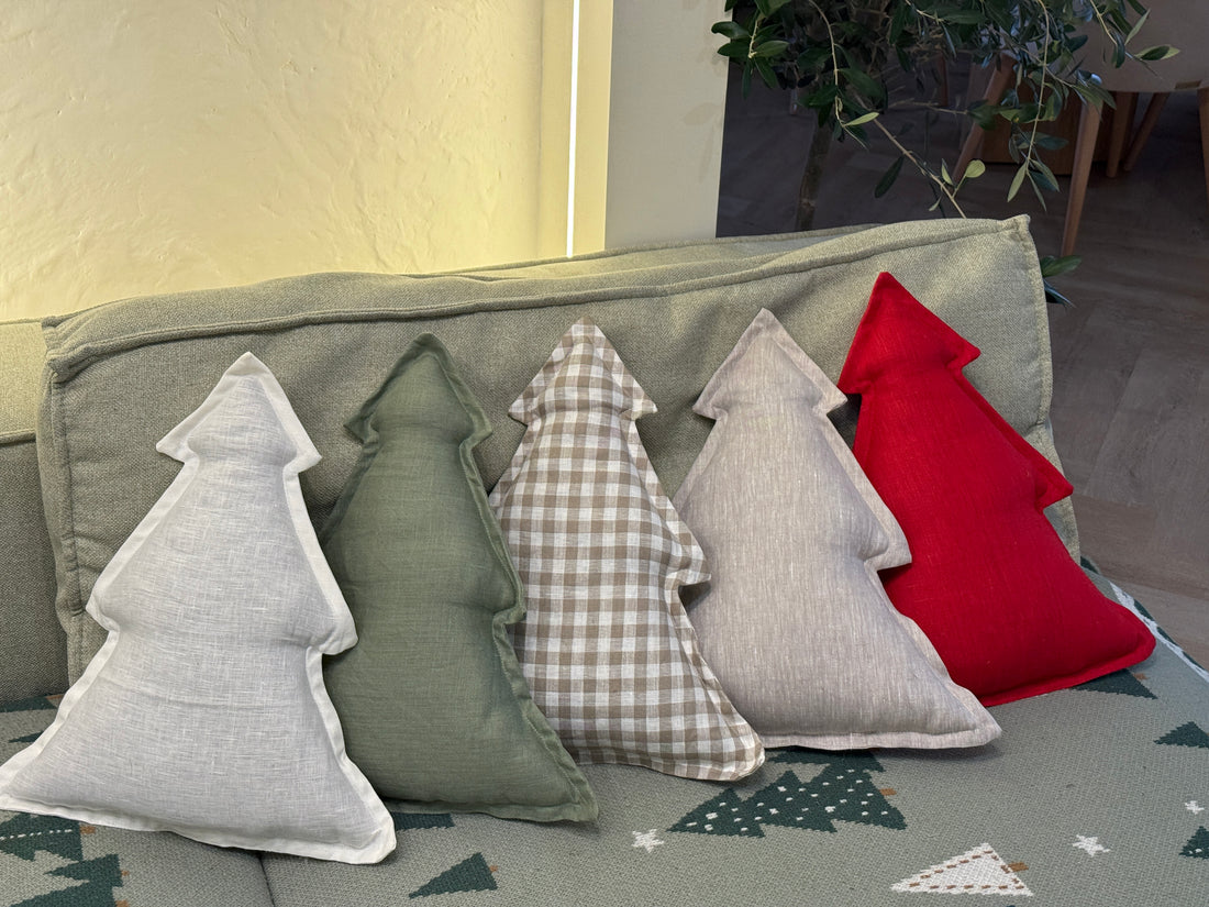 Hemp Linen Pillow Christmas Tree filled HEMP Fiber filler in Linen fabric Custom size / Color Carpet Activity Tummy time pillow