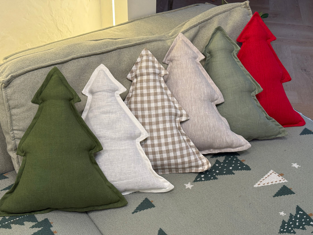 Hemp Linen Pillow Christmas Tree filled HEMP Fiber filler in Linen fabric Custom size / Color Carpet Activity Tummy time pillow