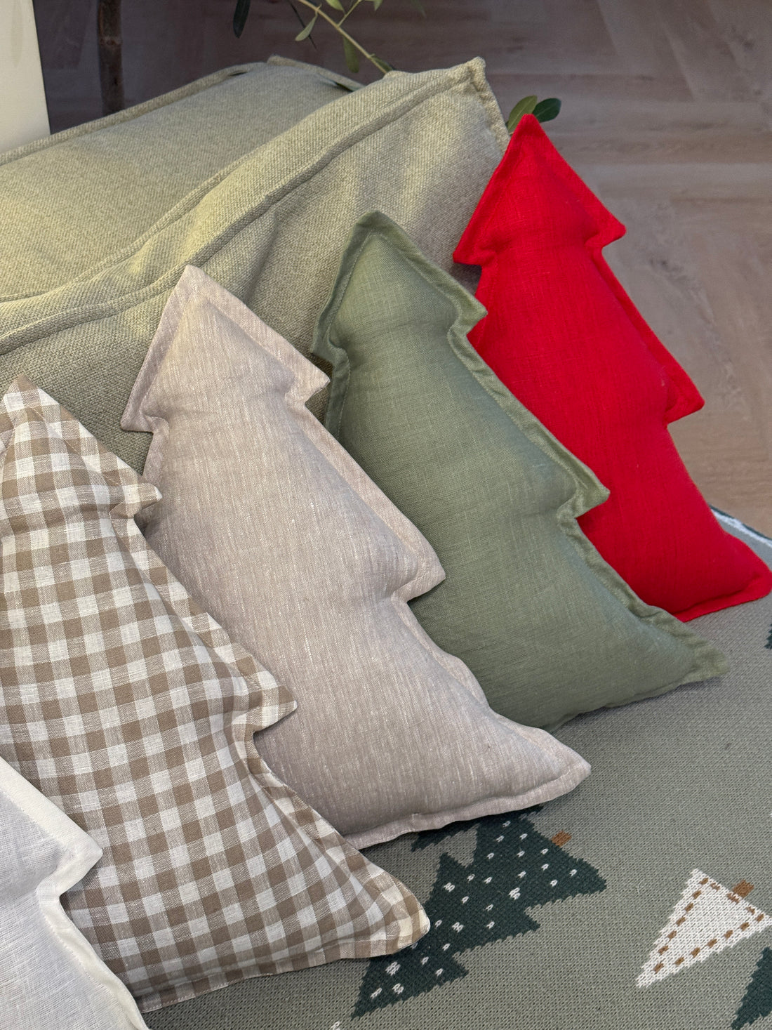 Hemp Linen Pillow Christmas Tree filled HEMP Fiber filler in Linen fabric Custom size / Color Carpet Activity Tummy time pillow