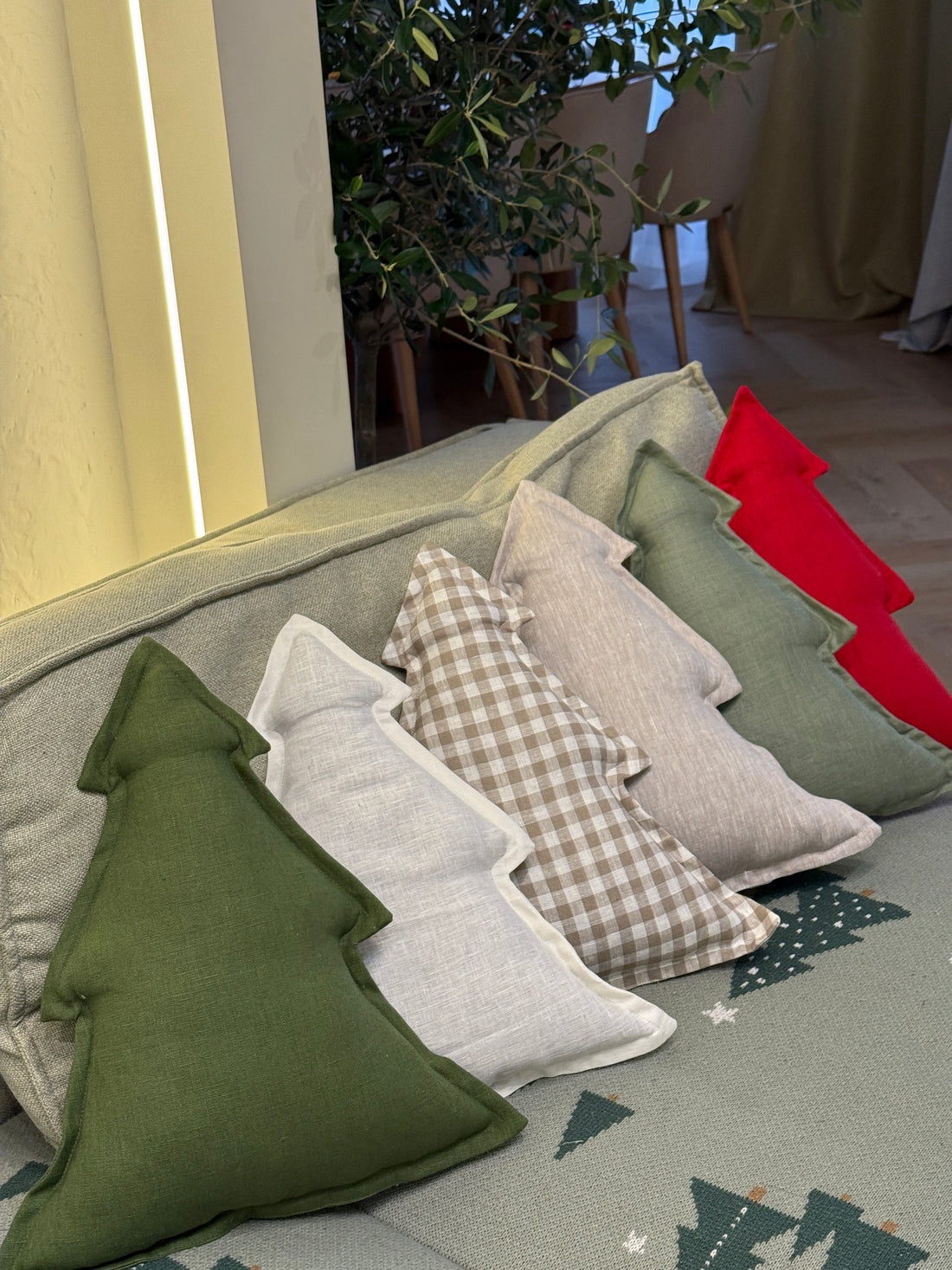 Hemp Linen Pillow Christmas Tree filled HEMP Fiber filler in Linen fabric Custom size / Color Carpet Activity Tummy time pillow