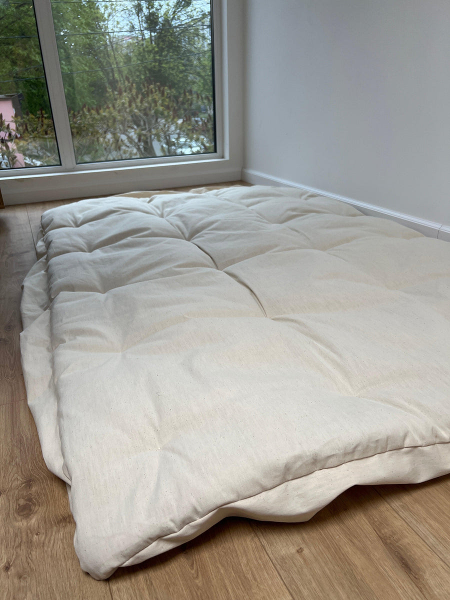 HEMP topper-mattress pad like fitted sheet mat 1.5” thickness filled organic hemp fiber filler in natural non-dyed Cotton fabric Custom Size Hand made