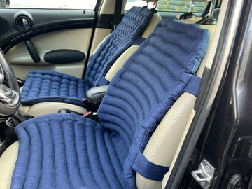 Linen Car Seat Cover Dark Blue Linen in rollers filled Organic Buckwheat Hulls Fabric Massage Seat Cover Organic Eco-friendly seat Hand Made