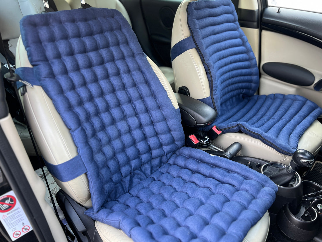 Linen Car Seat Cover filled Organic Buckwheat Hulls in Dark Blue Linen Fabric Massage Seat Cover Organic Eco-friendly seat Hand Made