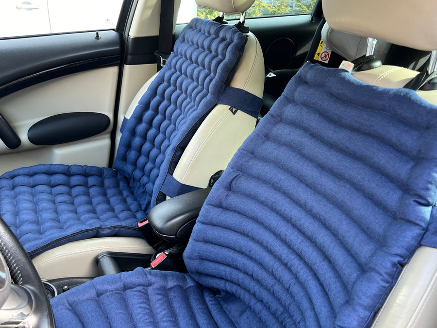 Linen Car Seat Cover filled Organic Buckwheat Hulls in Dark Blue Linen Fabric Massage Seat Cover Organic Eco-friendly seat Hand Made