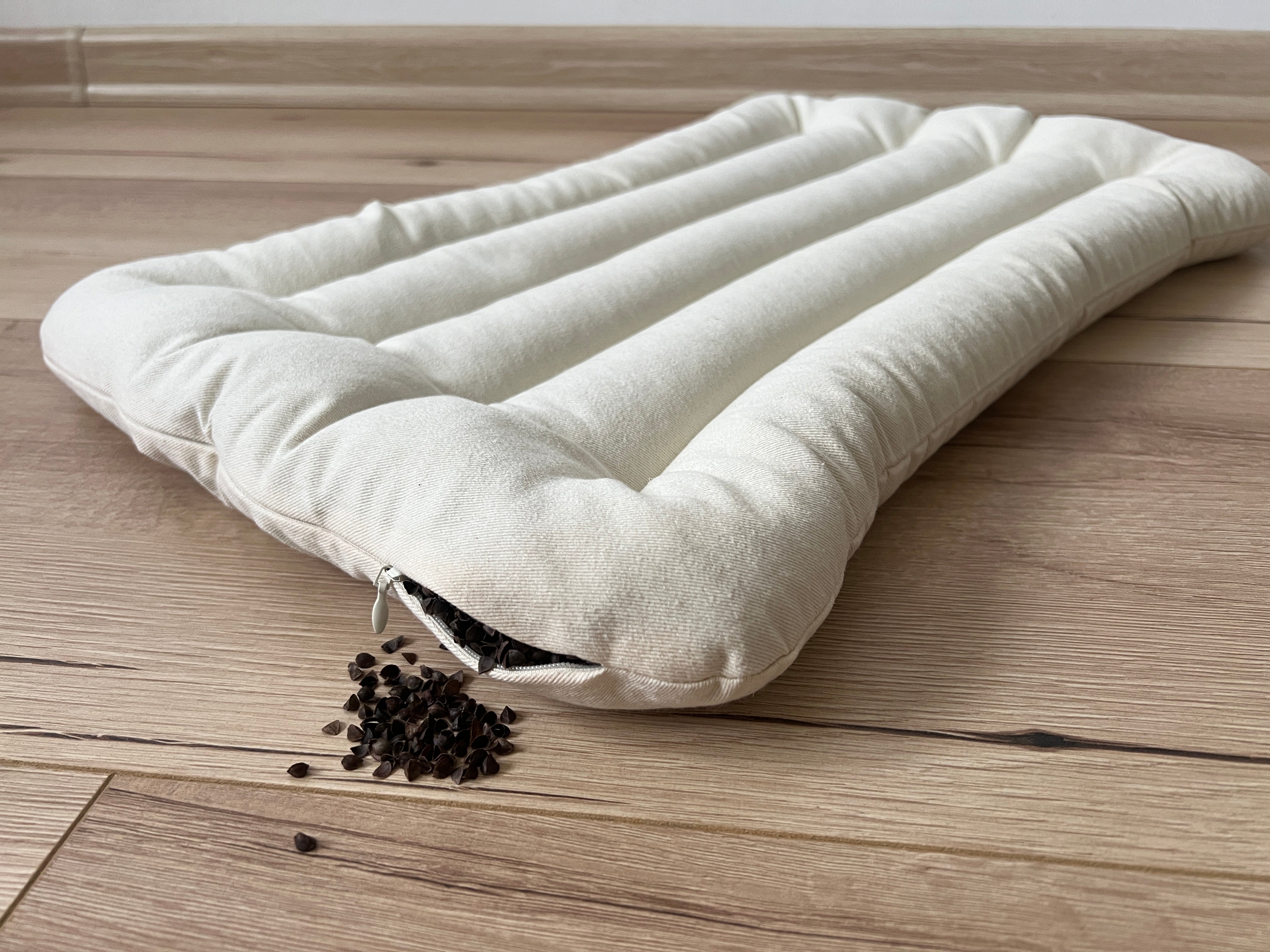 Meditation Сushion with Buckwheat hulls in natural non-dyed Cotton fabric / for Yoga studio/ zabuton Organic Massage Pillow seat