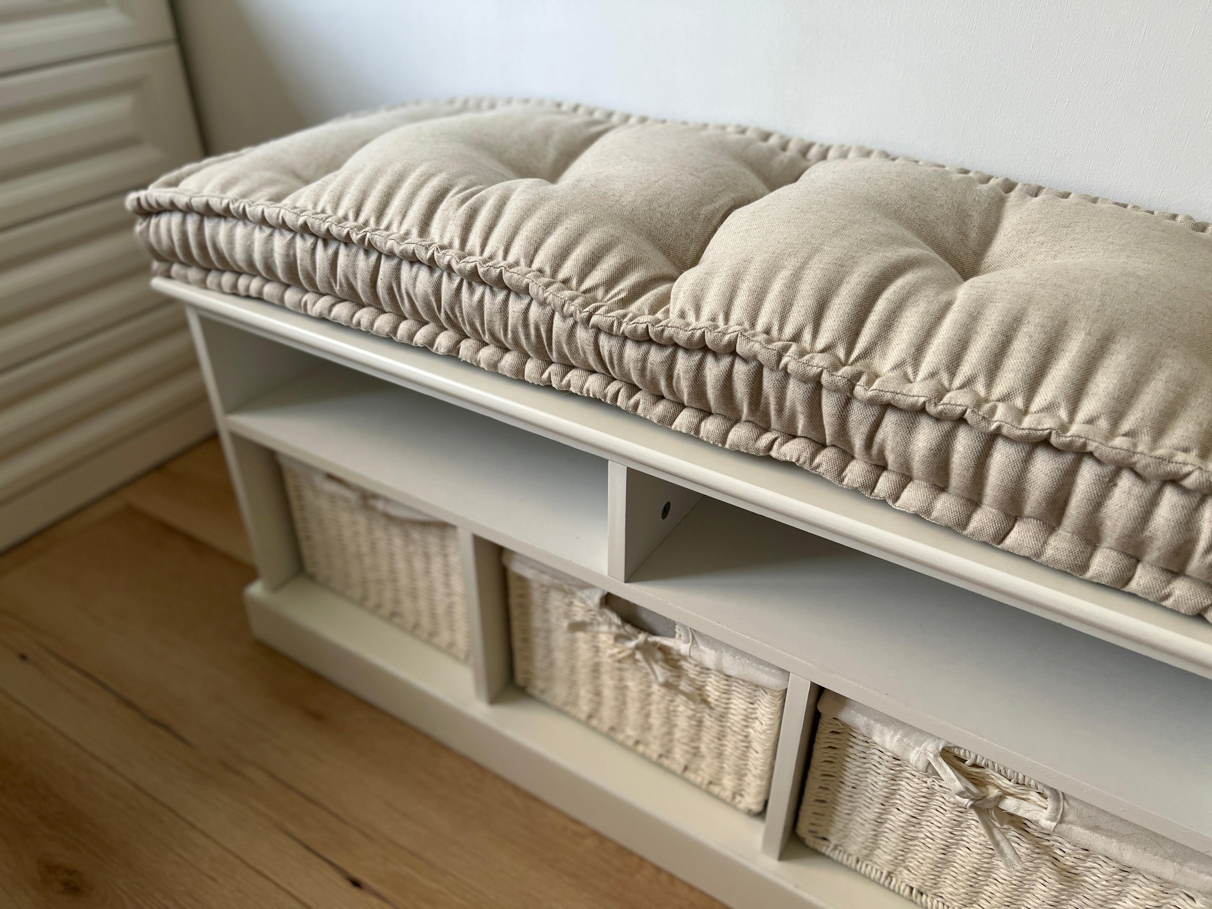 Hemp Custom madeWindow Mudroom Floor bench cushion filled organic hemp fiber in natural non-dyed linen fabric unique all natural pillow