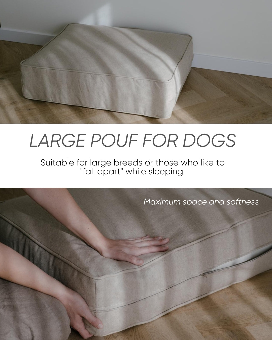 Natural Hemp Fiber Dog Bed with RemovableLinen Cover - Pet Pouf for Large & Small Dogs Thick Breathable Mat Pad Pet Cushion