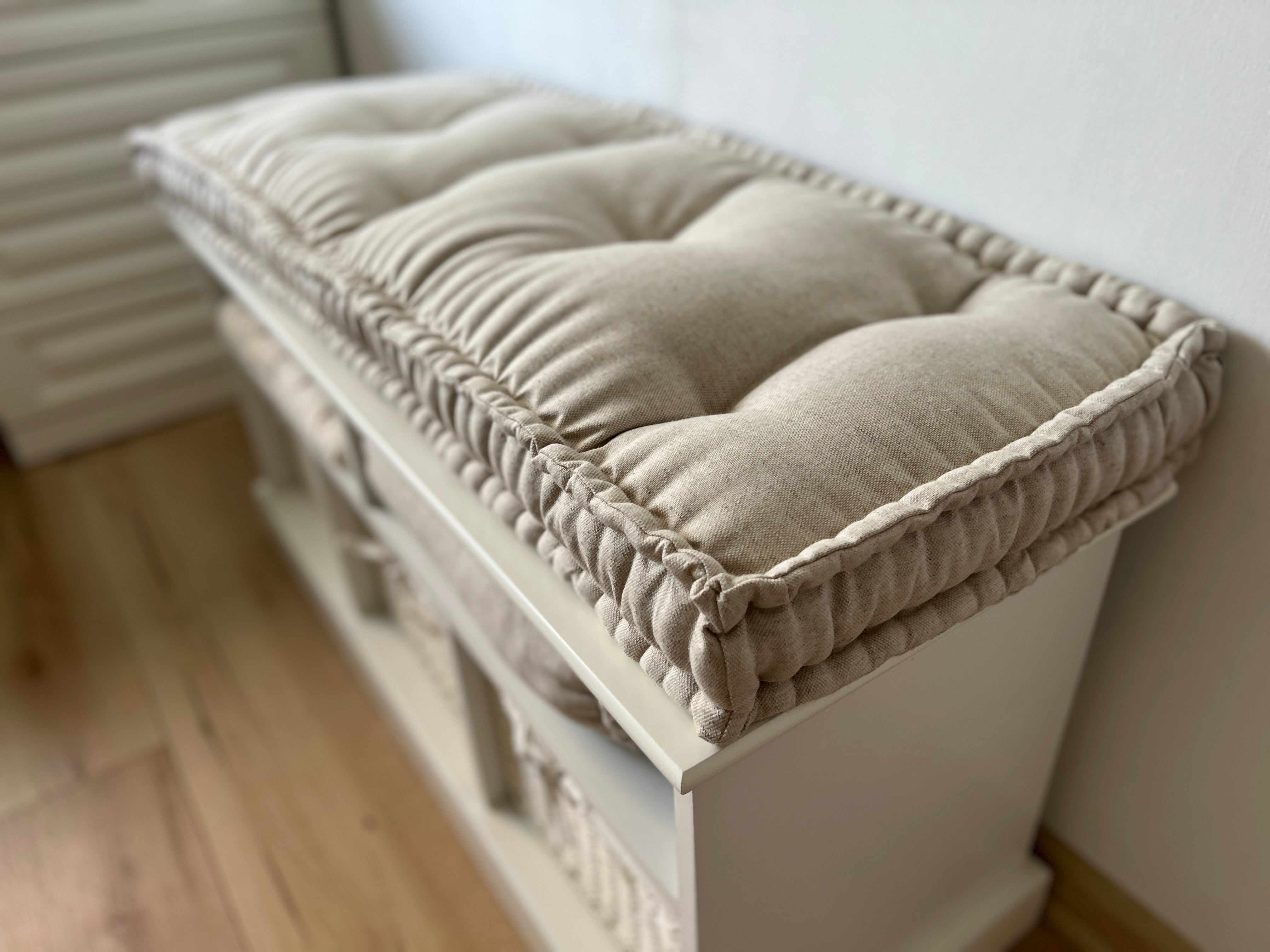 Hemp Custom madeWindow Mudroom Floor bench cushion filled organic hemp fiber in natural non-dyed linen fabric unique all natural pillow