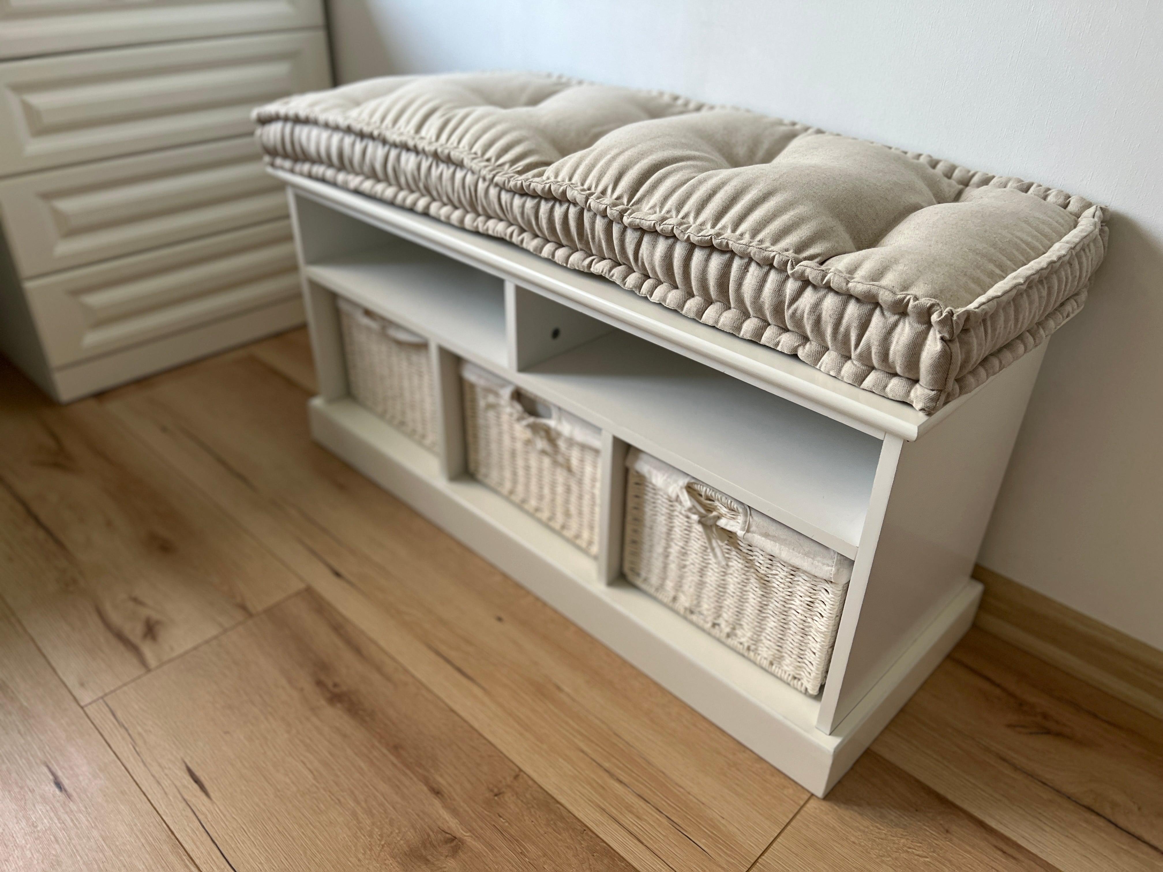 Hemp Custom madeWindow Mudroom Floor bench cushion filled organic hemp fiber in natural non-dyed linen fabric unique all natural pillow