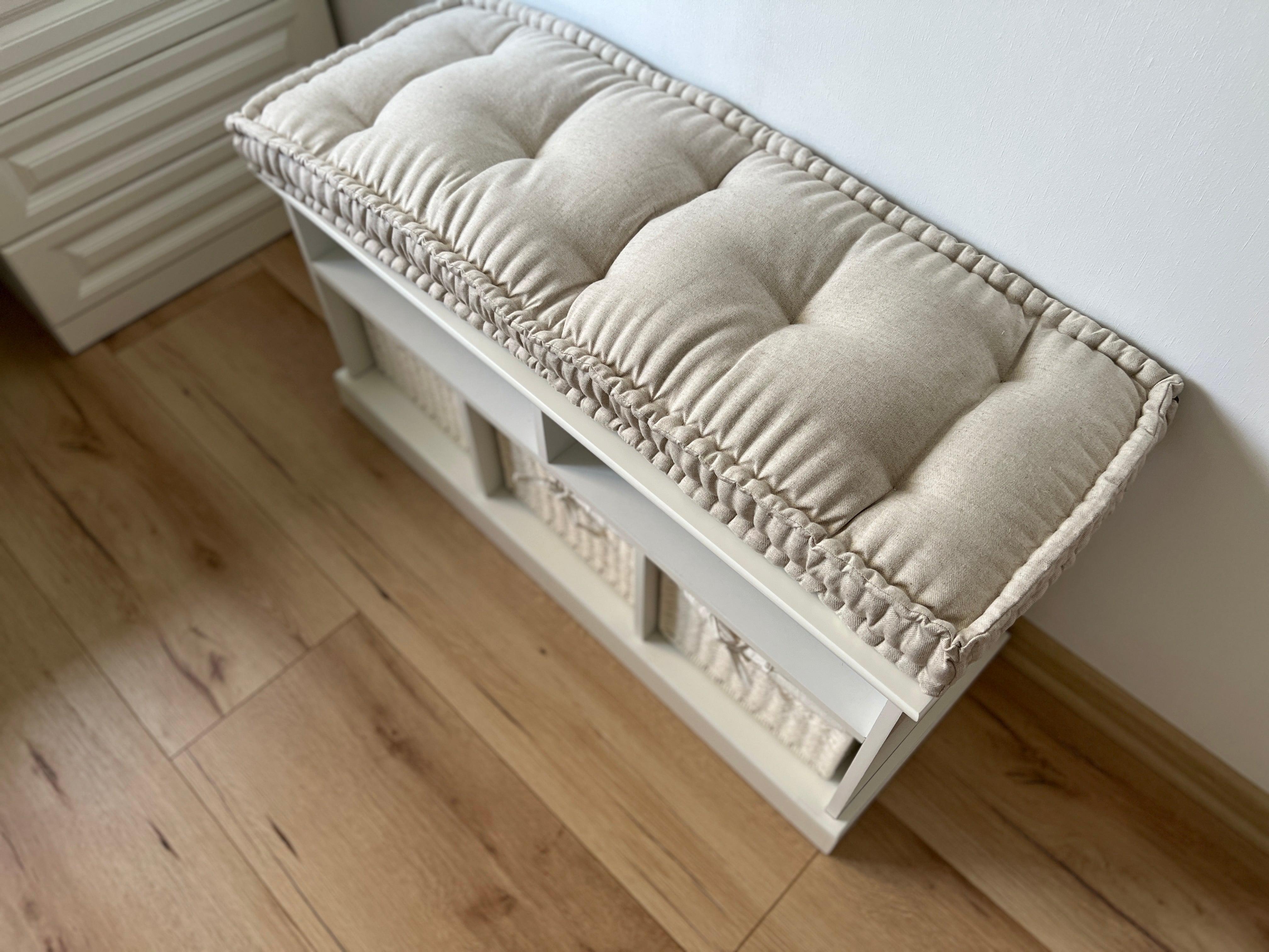 Hemp Custom madeWindow Mudroom Floor bench cushion filled organic hemp fiber in natural non-dyed linen fabric unique all natural pillow