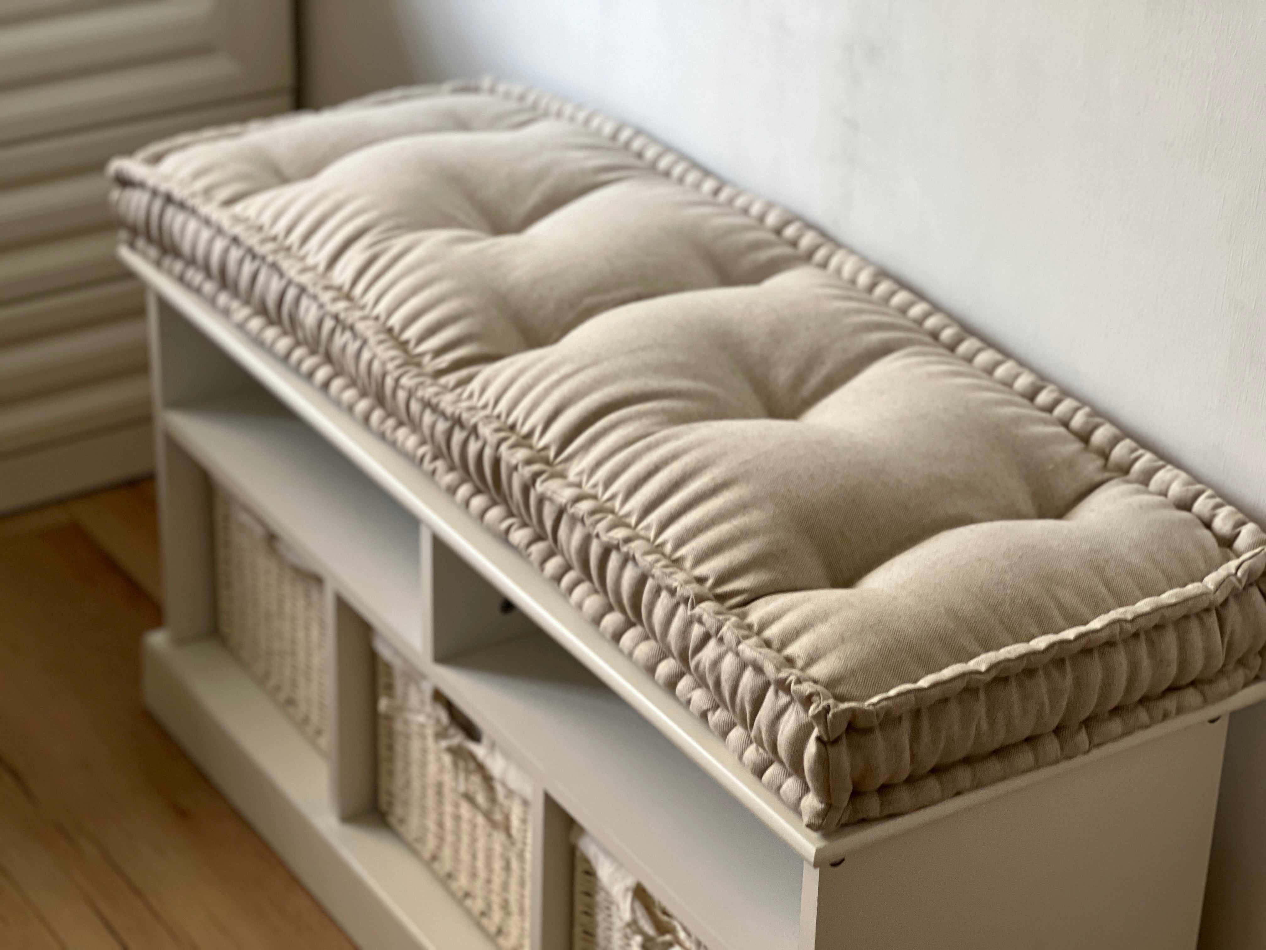 Hemp Custom madeWindow Mudroom Floor bench cushion filled organic hemp fiber in natural non-dyed linen fabric unique all natural pillow