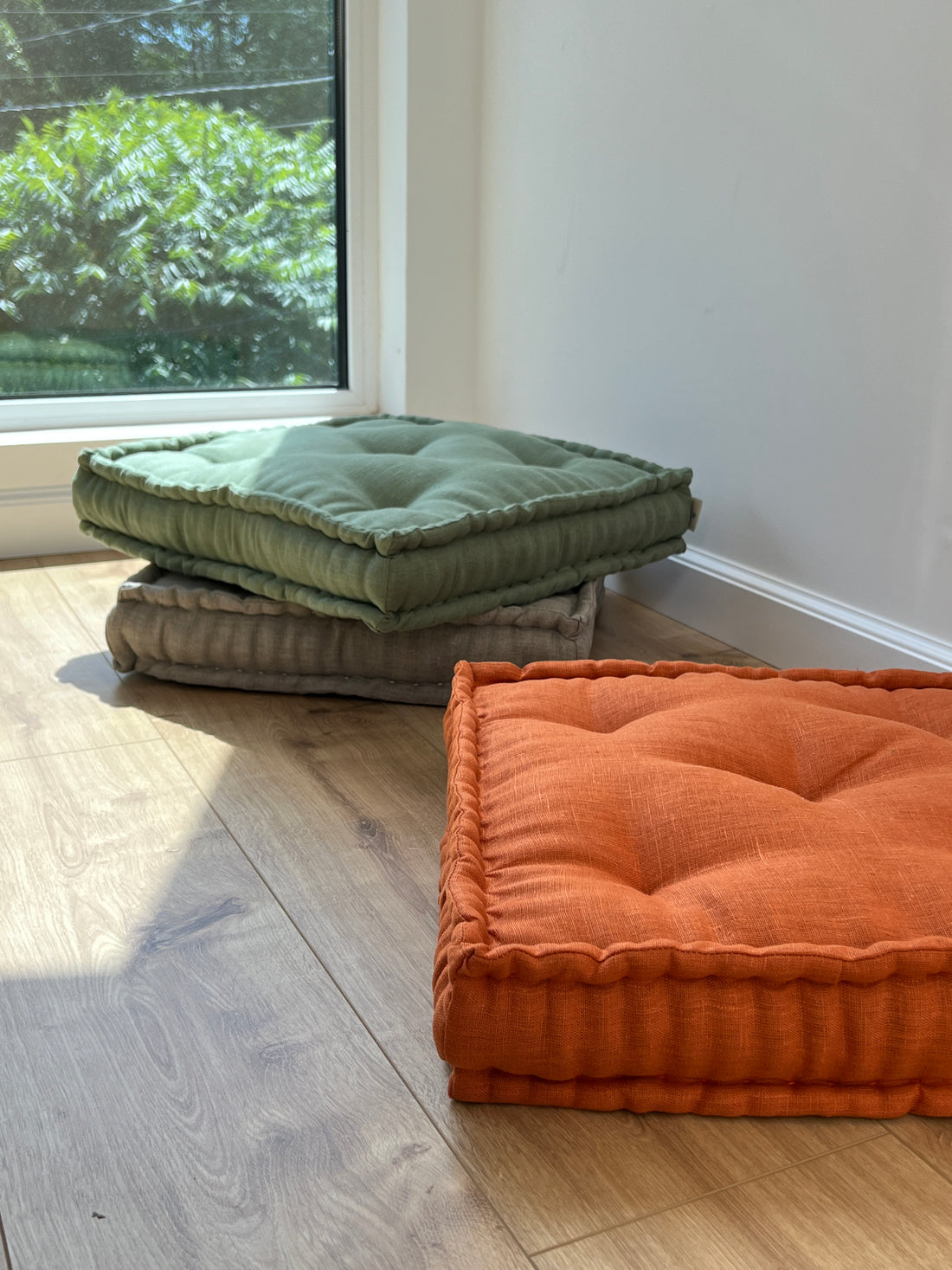 Hemp Linen Floor Cushion fileld organic Hemp Fiber in Natural Linen fabric / floor pillow Pillow seat/Meditation Yoga