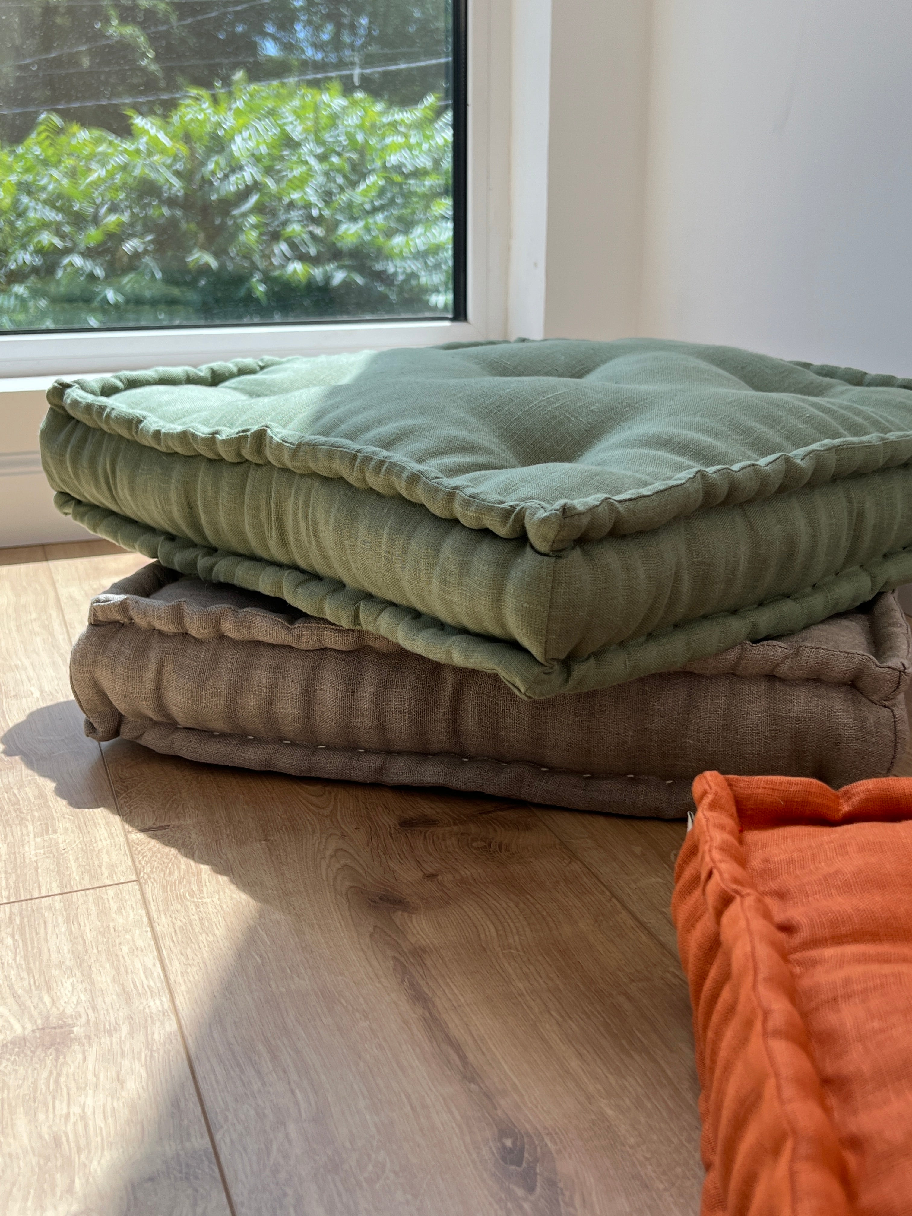 Hemp Linen Floor Cushion fileld organic Hemp Fiber in Natural Linen fabric / floor pillow Pillow seat/Meditation Yoga