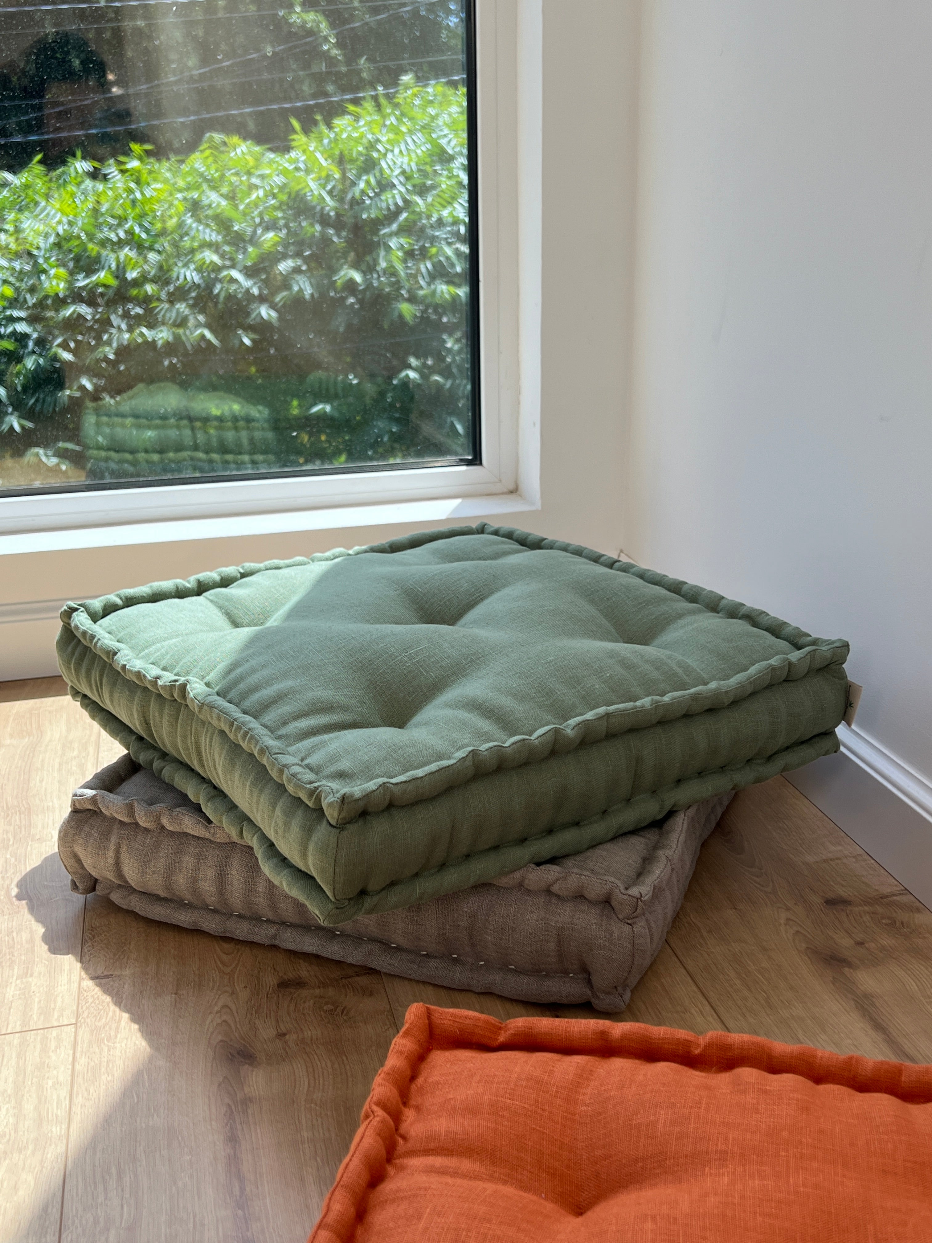 Hemp Linen Floor Cushion fileld organic Hemp Fiber in Natural Linen fabric / floor pillow Pillow seat/Meditation Yoga