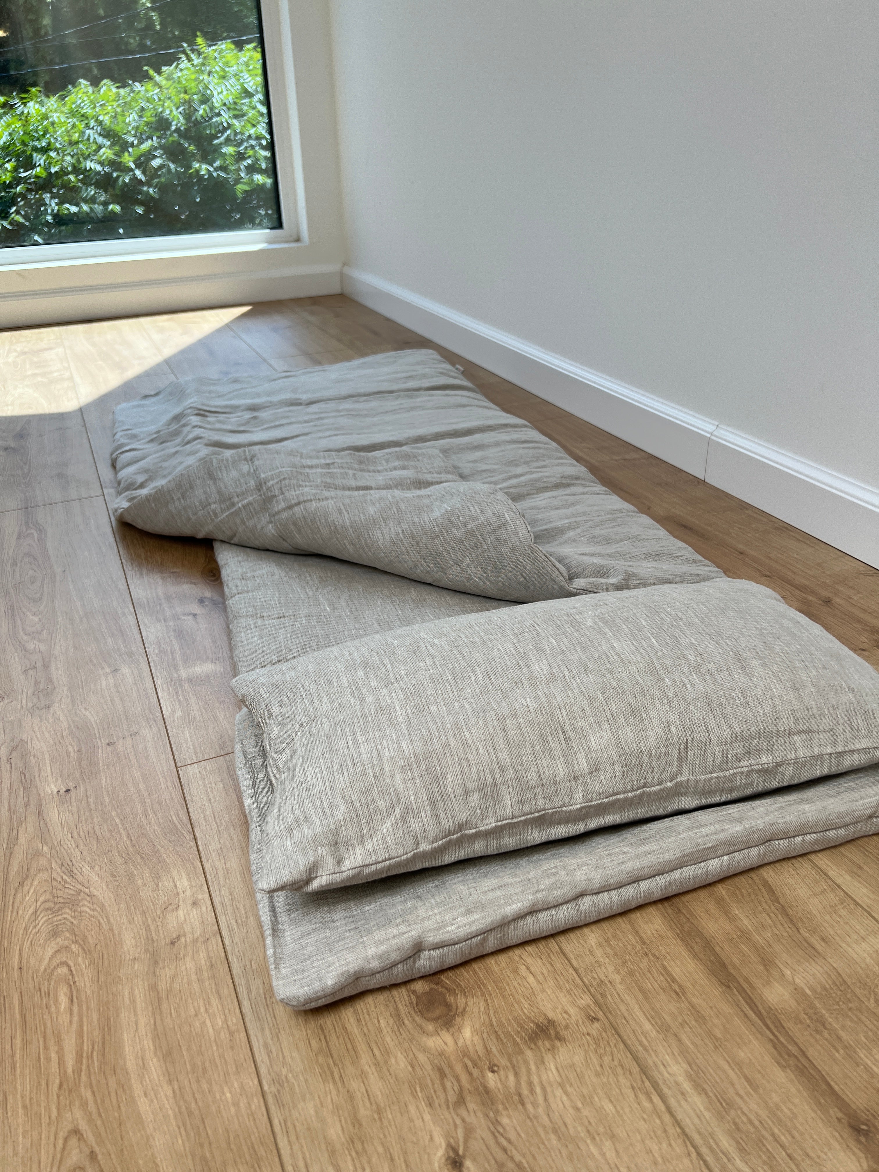 Kinder Garden Hemp Linen Sleep Bag with Pillow School Nap Mat Kids Organic Hemp Fiber Filling in Linen Fabric blanket quilt, hand made