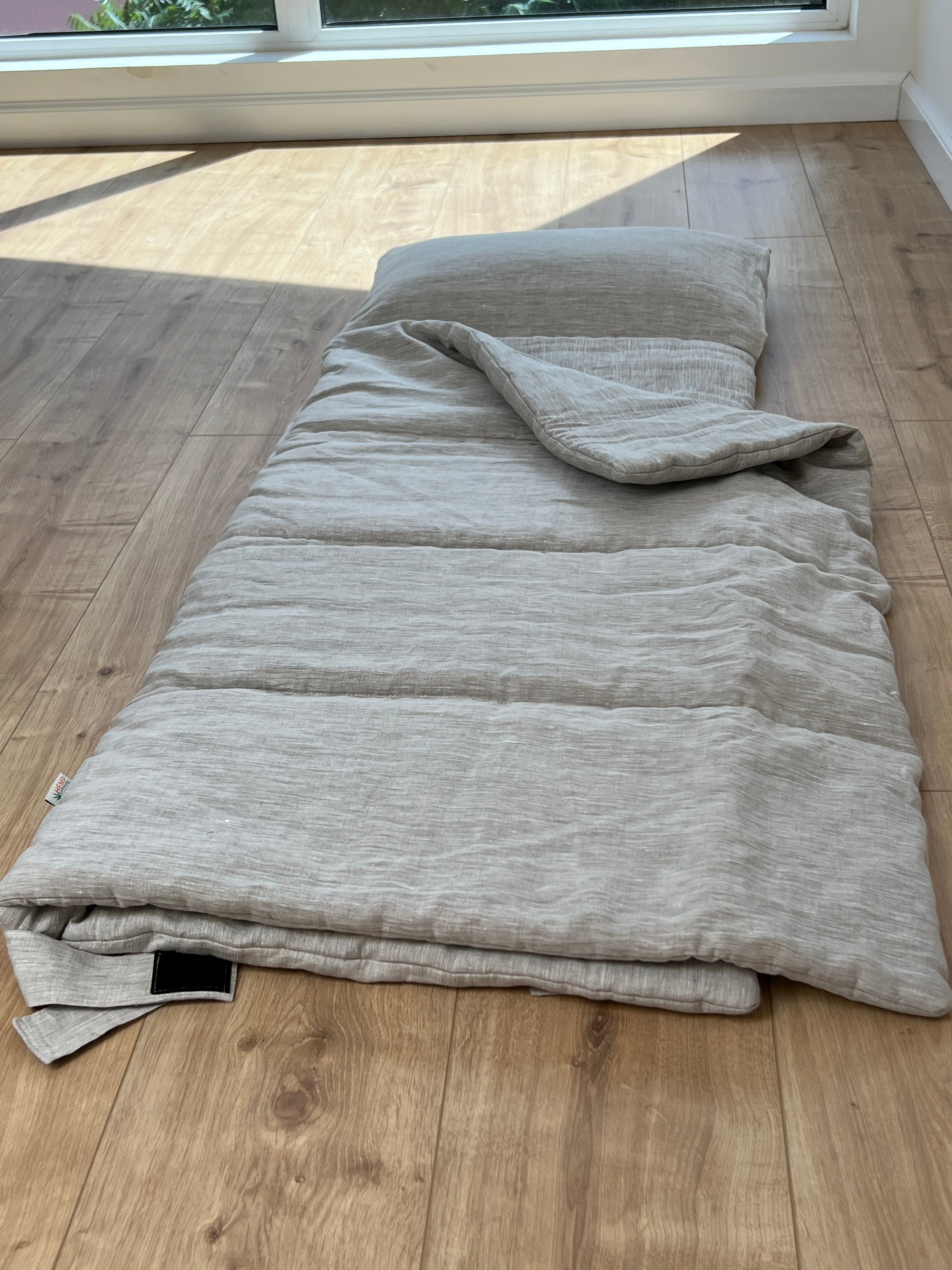 Kinder Garden Hemp Linen Sleep Bag with Pillow School Nap Mat Kids Organic Hemp Fiber Filling in Linen Fabric blanket quilt, hand made