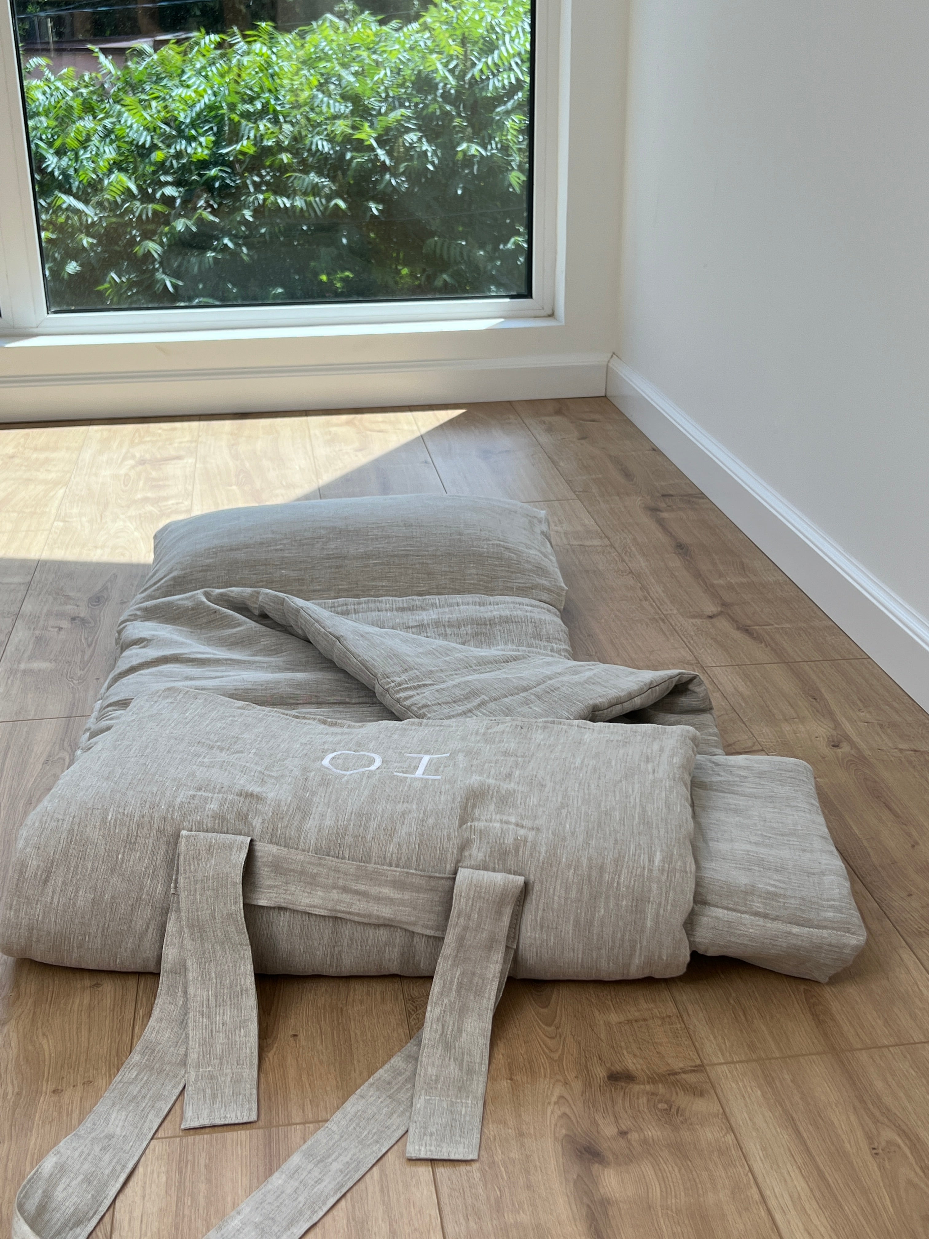 Kinder Garden Hemp Linen Sleep Bag with Pillow School Nap Mat Kids Organic Hemp Fiber Filling in Linen Fabric blanket quilt, hand made