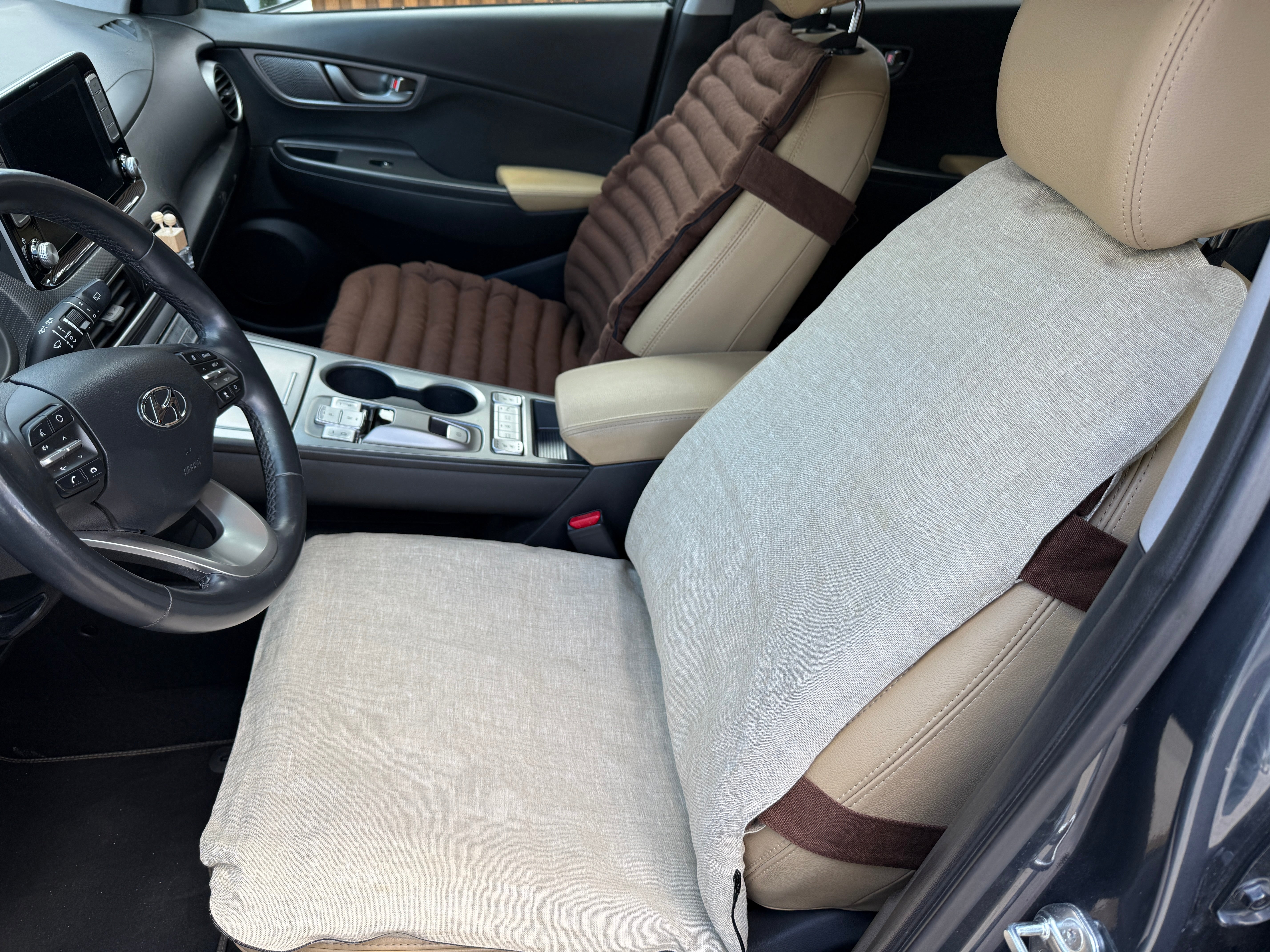 Removable Natural Linen Cover for our Buckwheat Car Seat Cushions (Zipper, Strap Holes)