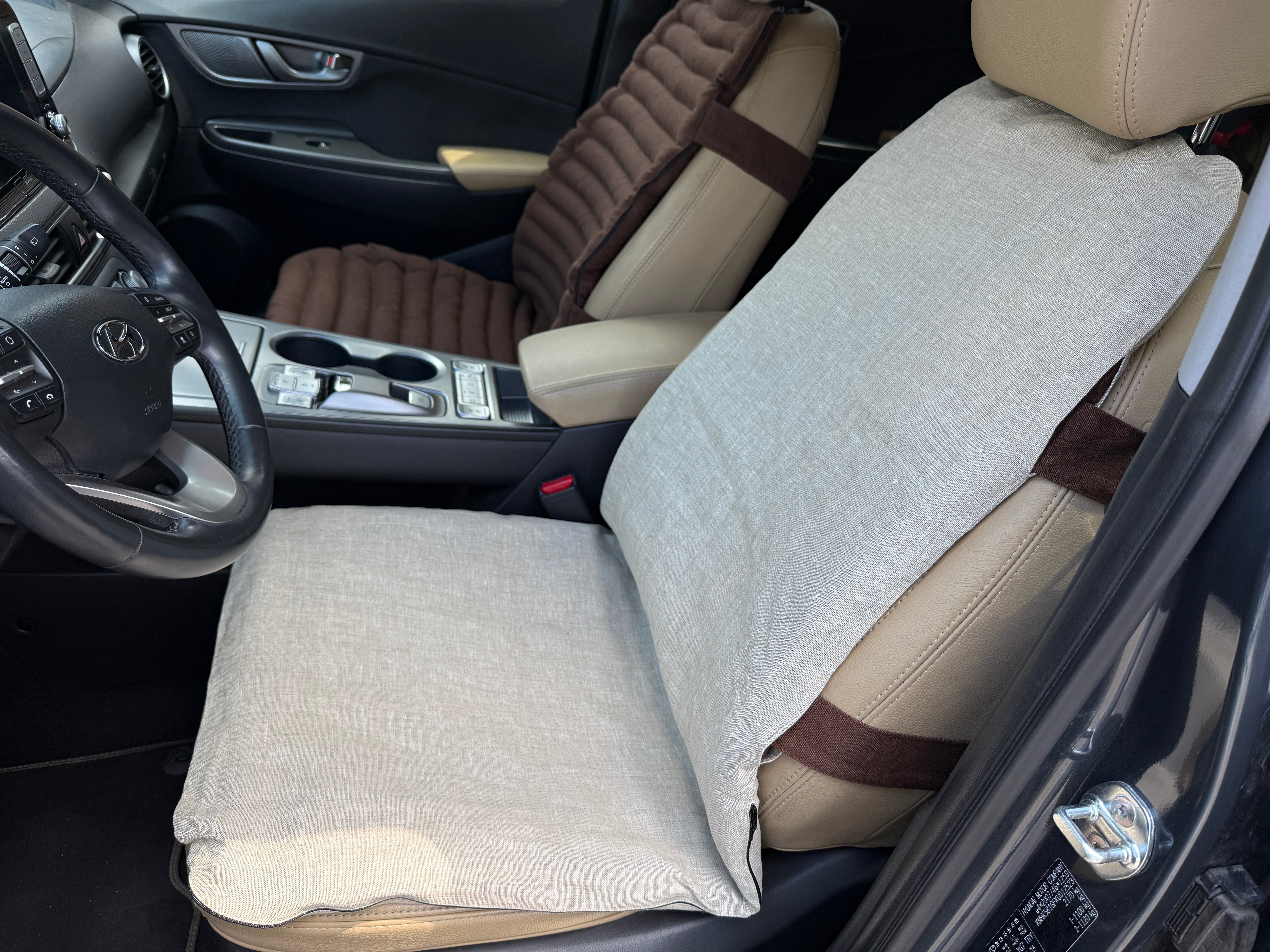 Removable Natural Linen Cover for our Buckwheat Car Seat Cushions (Zipper, Strap Holes)
