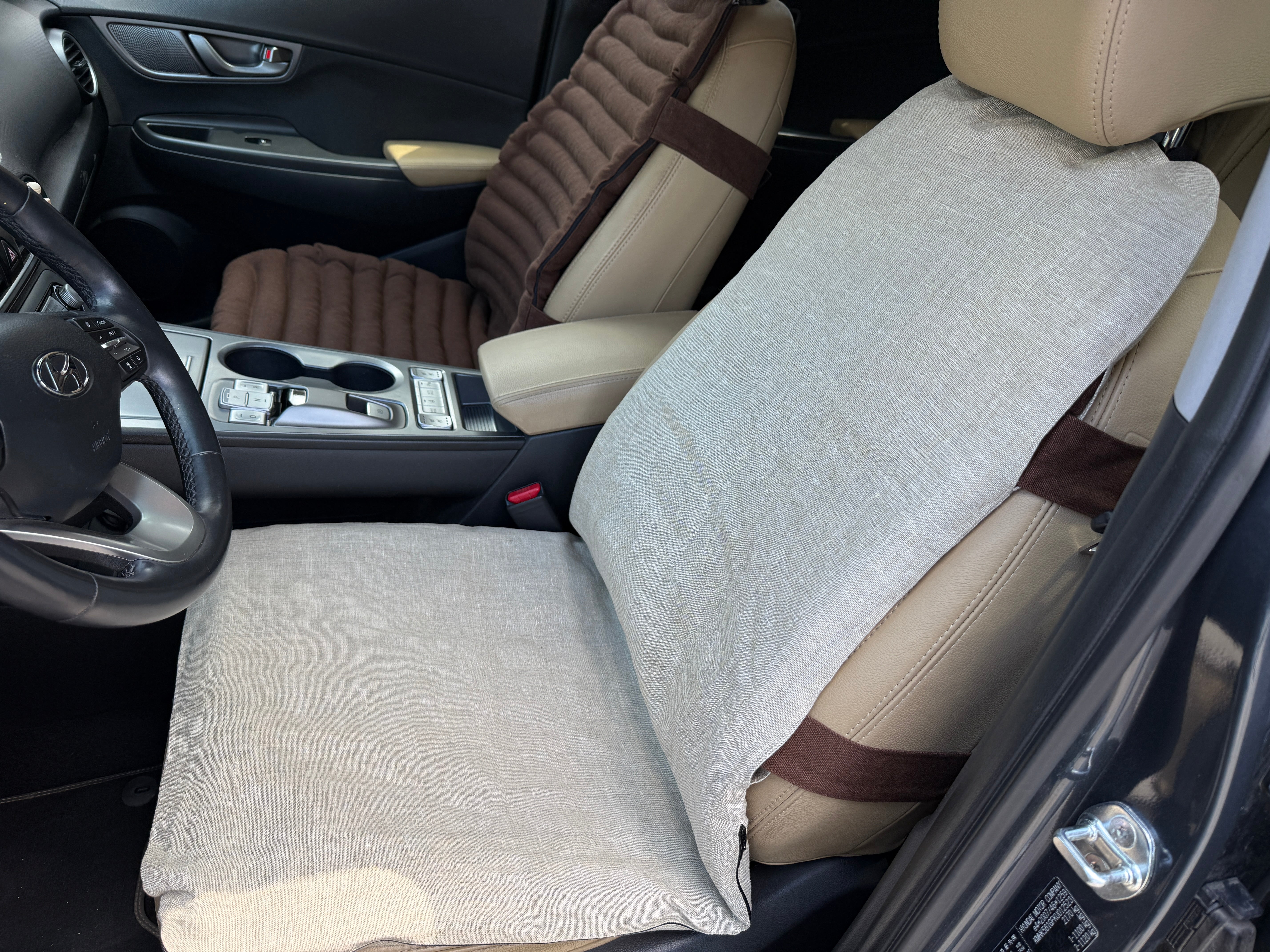 Removable Natural Linen Cover for our Buckwheat Car Seat Cushions (Zipper, Strap Holes)