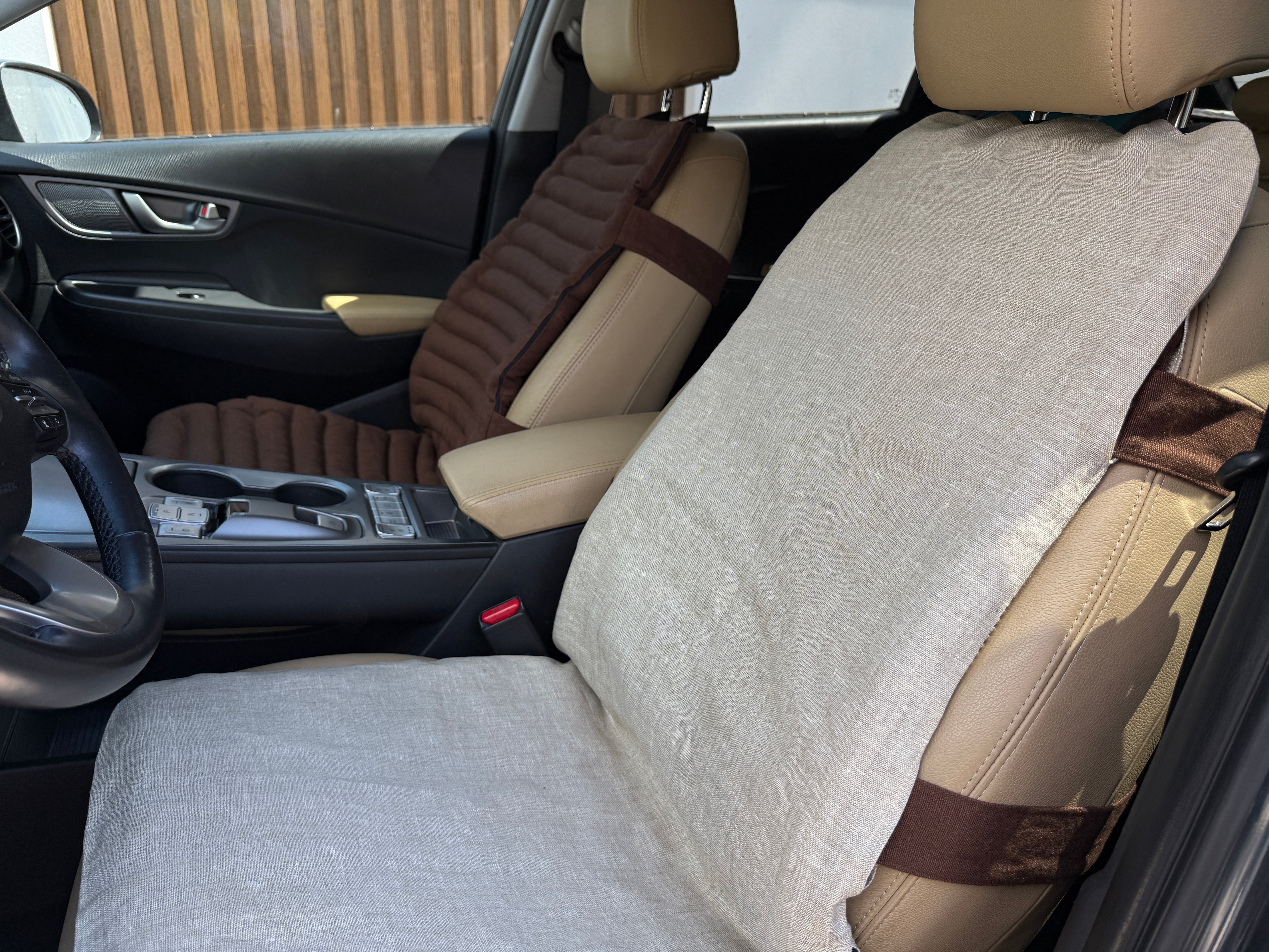 Removable Natural Linen Cover for our Buckwheat Car Seat Cushions (Zipper, Strap Holes)