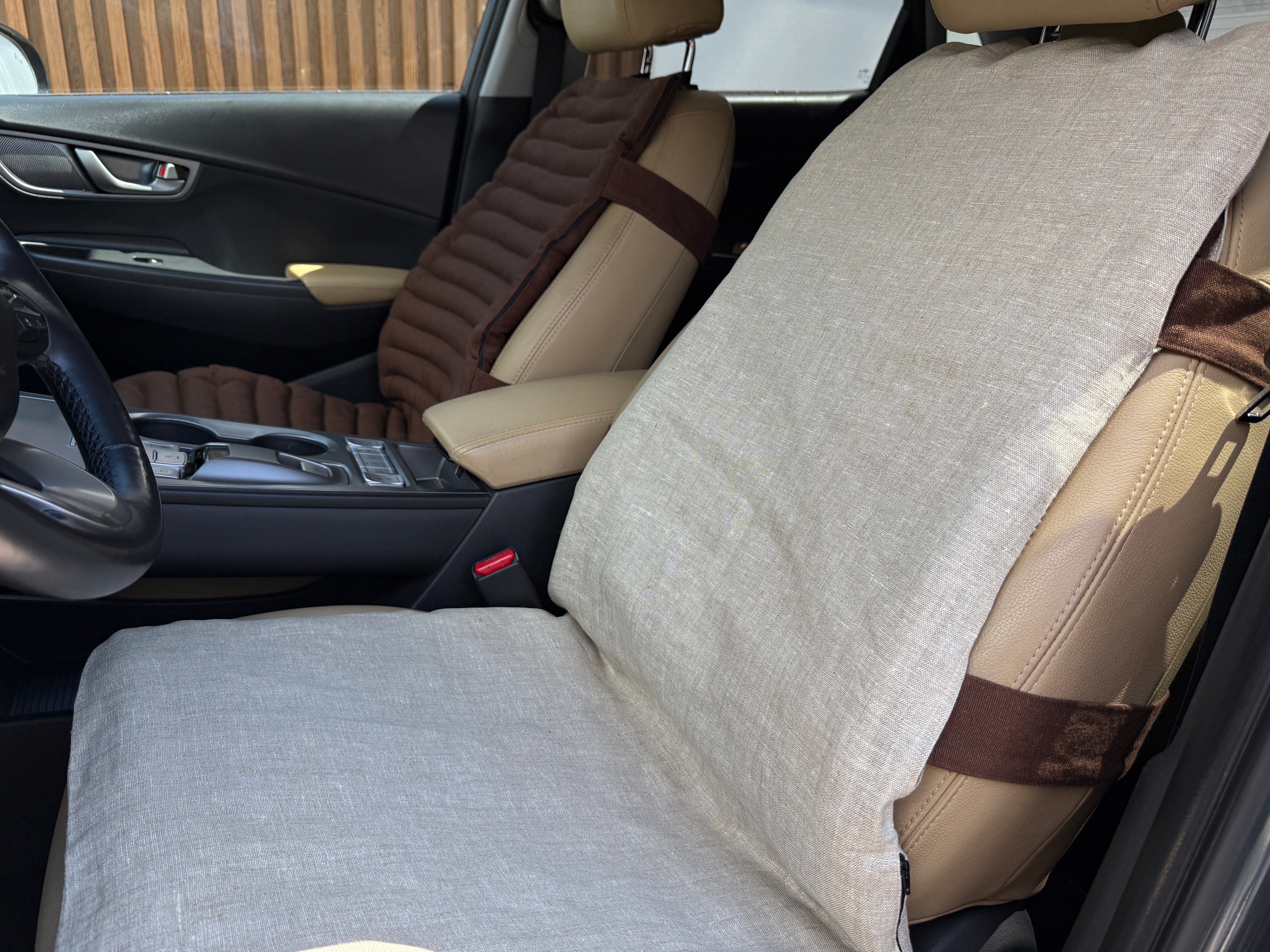Removable Natural Linen Cover for our Buckwheat Car Seat Cushions (Zipper, Strap Holes)