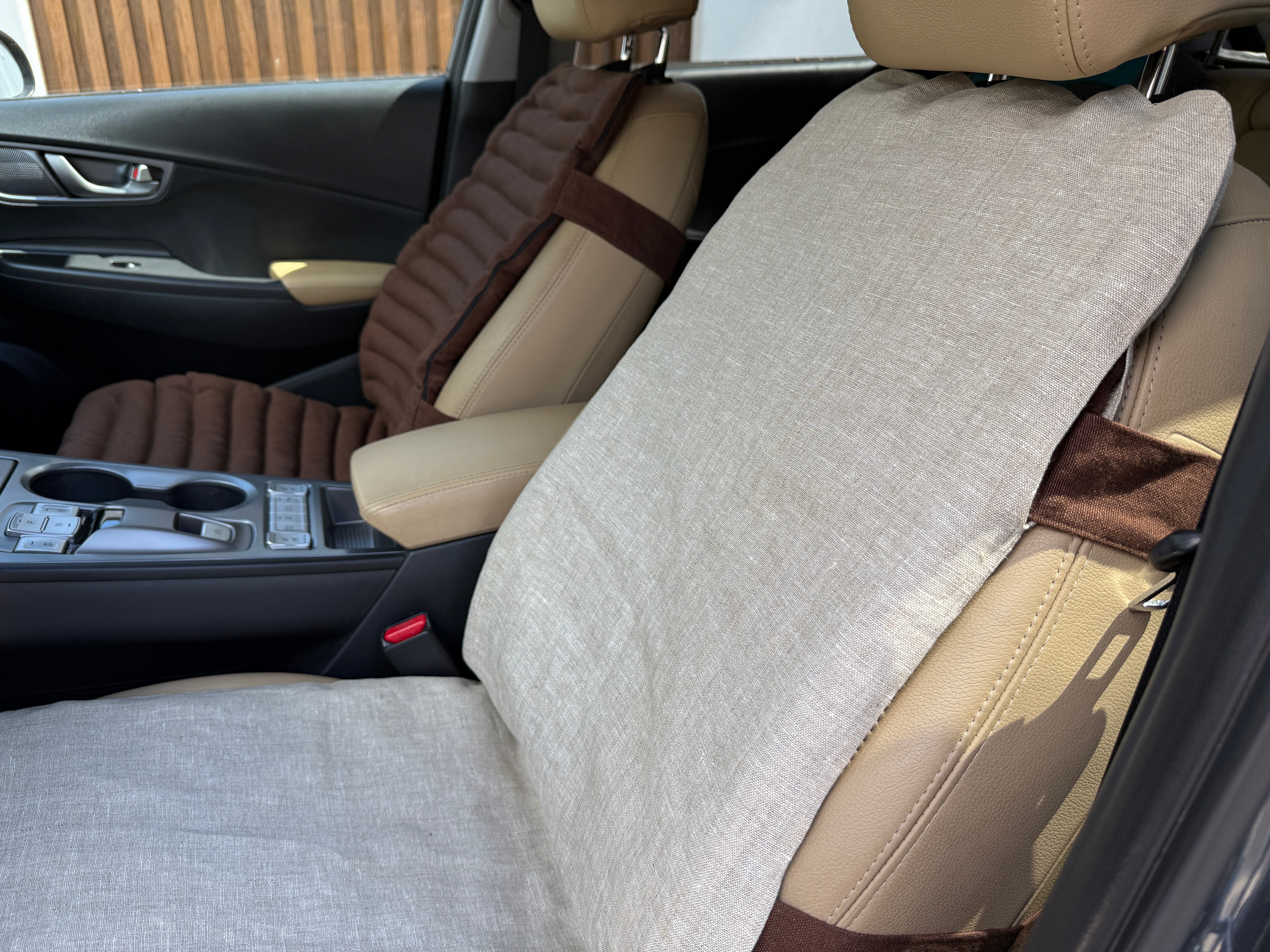 Removable Natural Linen Cover for our Buckwheat Car Seat Cushions (Zipper, Strap Holes)