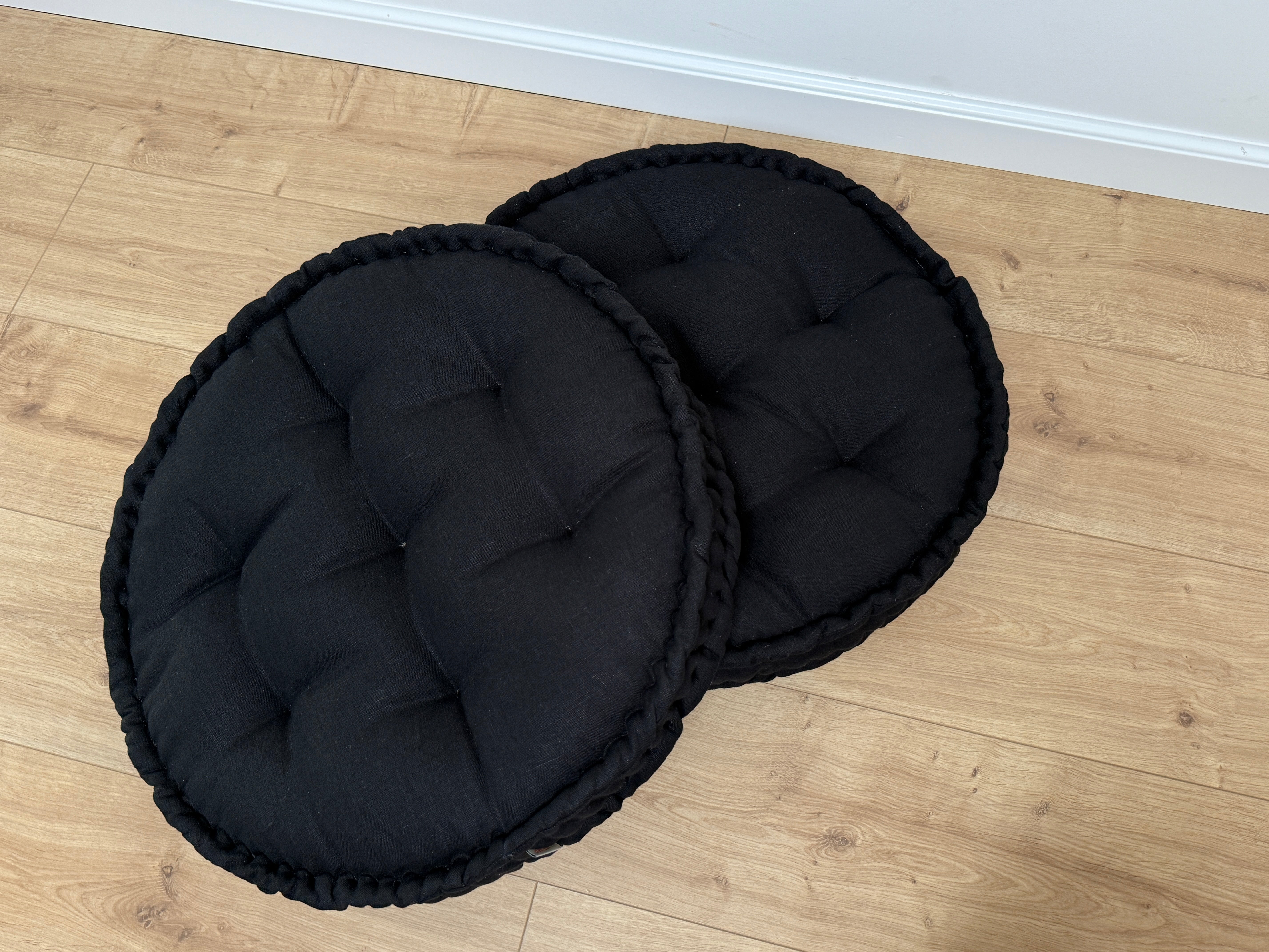 Black Round Hemp Cushion Hemp fiber filling in Linen fabric natural organic Floor cushion Meditation pillow custom made size