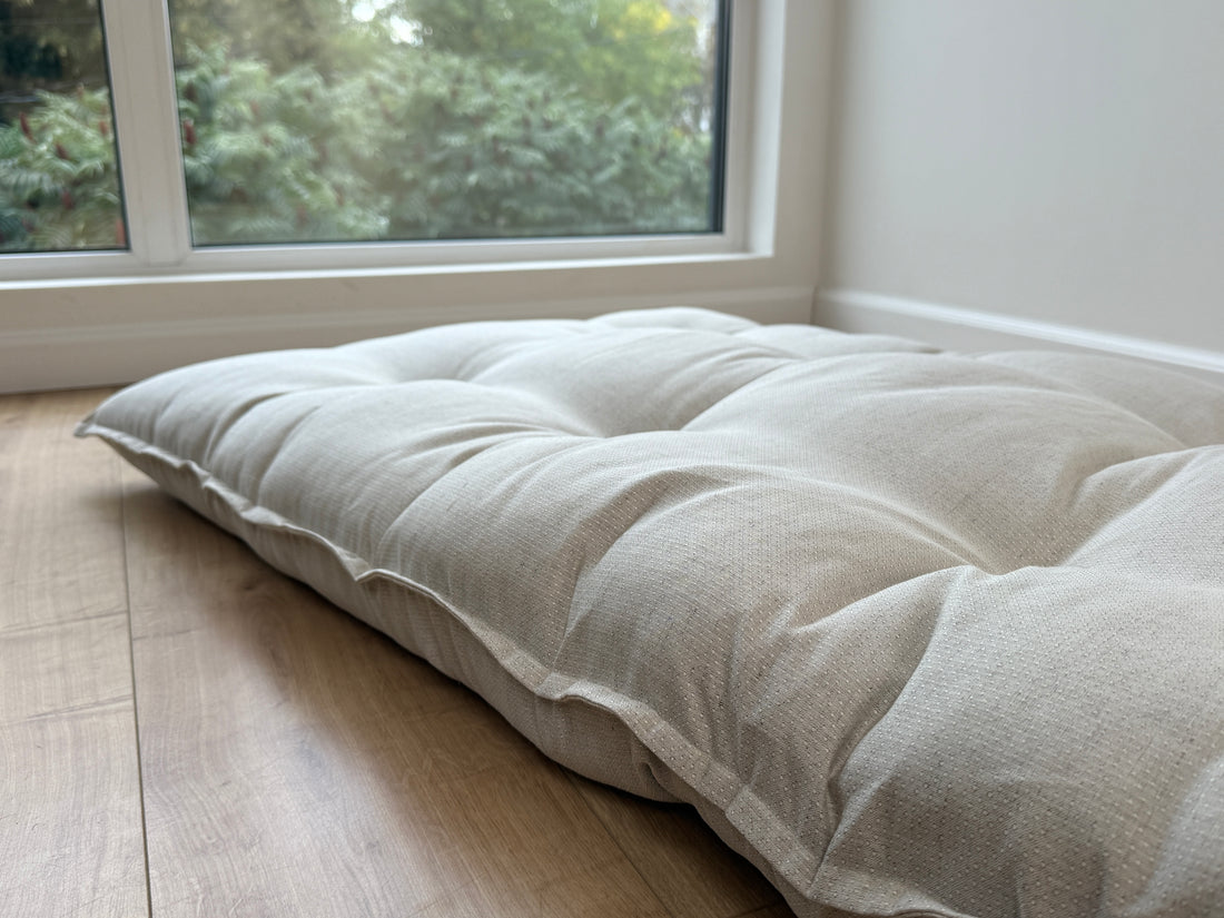 HEMP Topper / Futon / Shikibuton Mat 3” thick filled organic hemp fiber filler in Hemp fabric Custom Size Hand made