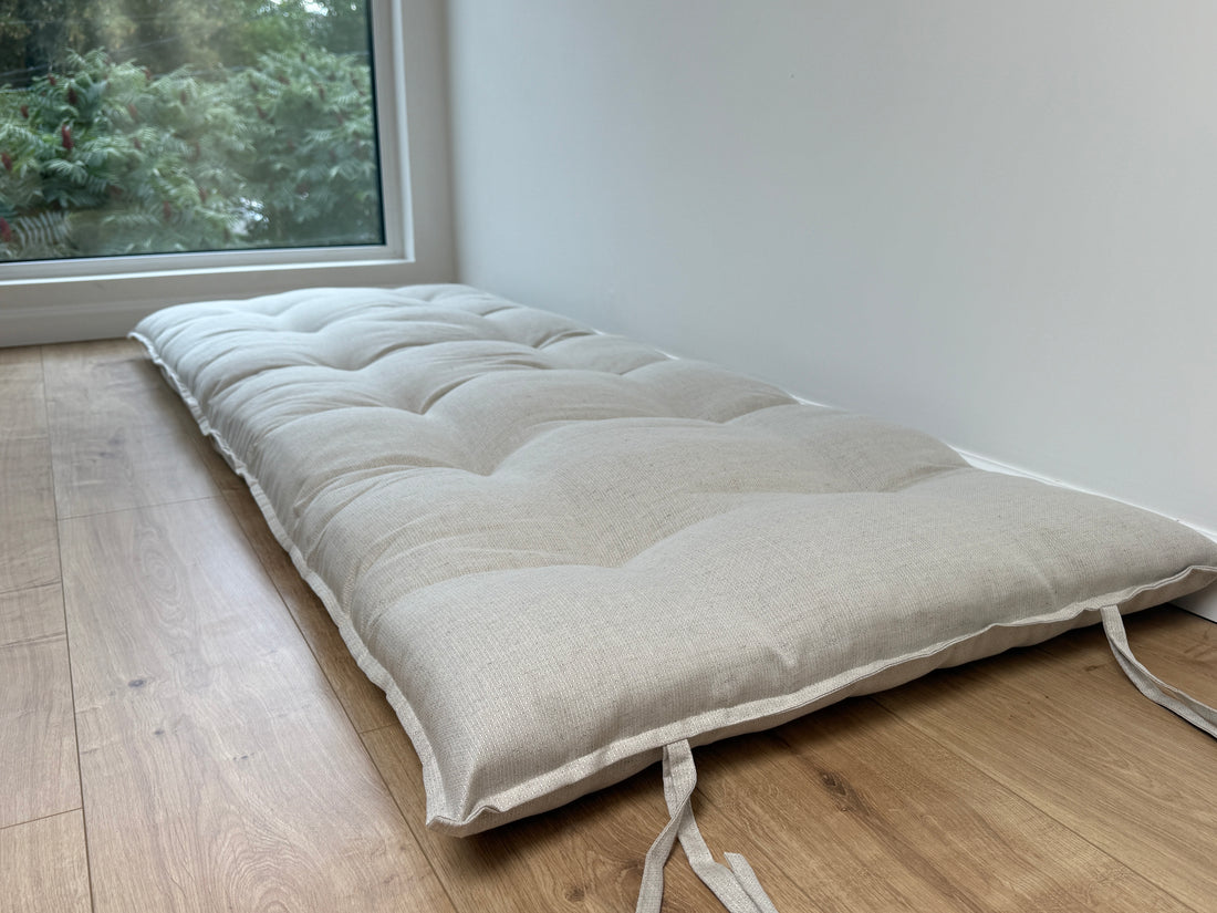 HEMP Topper / Futon / Shikibuton Mat 3” thick filled organic hemp fiber filler in Hemp fabric Custom Size Hand made