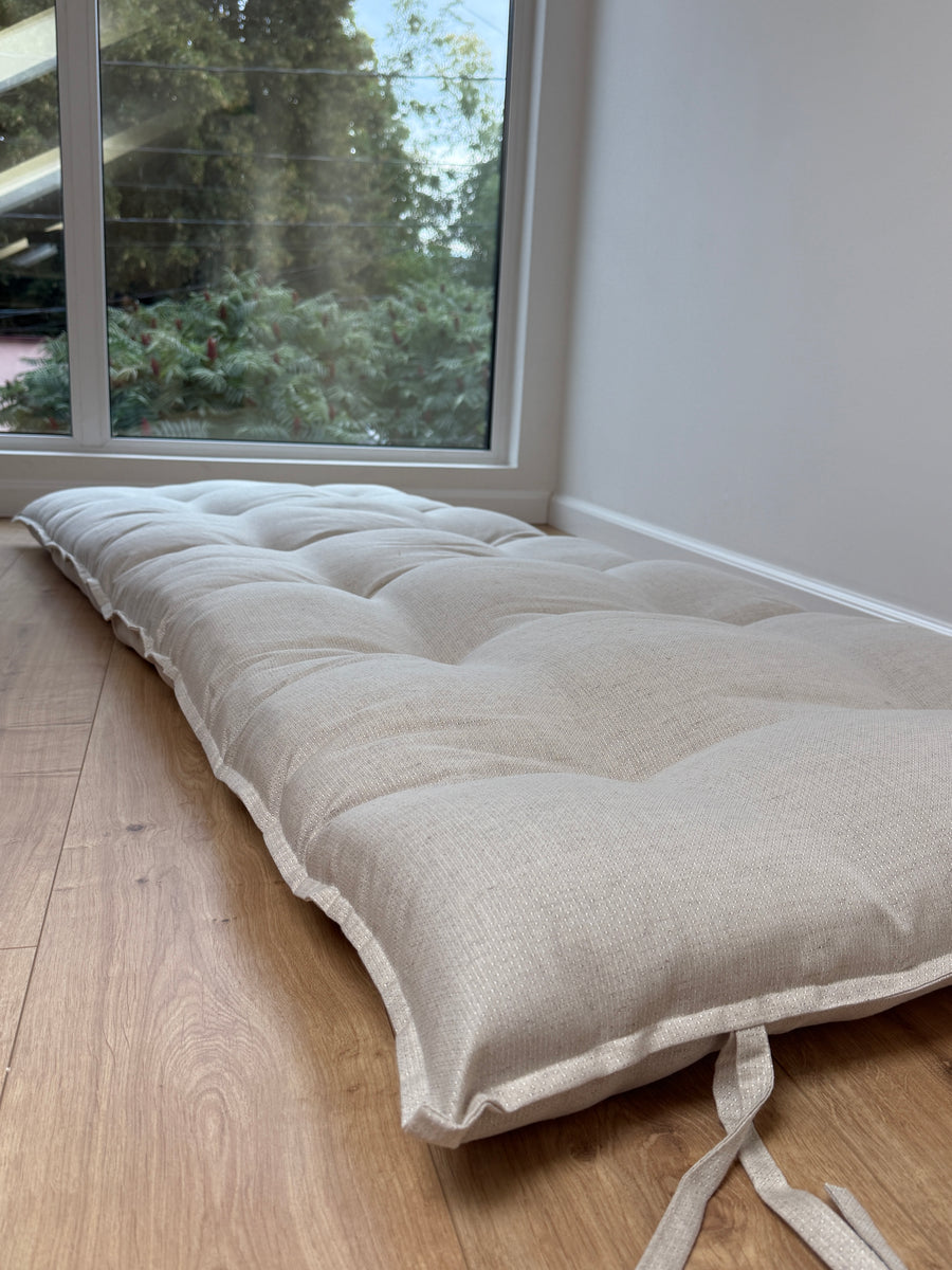 HEMP Topper / Futon / Shikibuton Mat 3” thick filled organic hemp fiber filler in Hemp fabric Custom Size Hand made