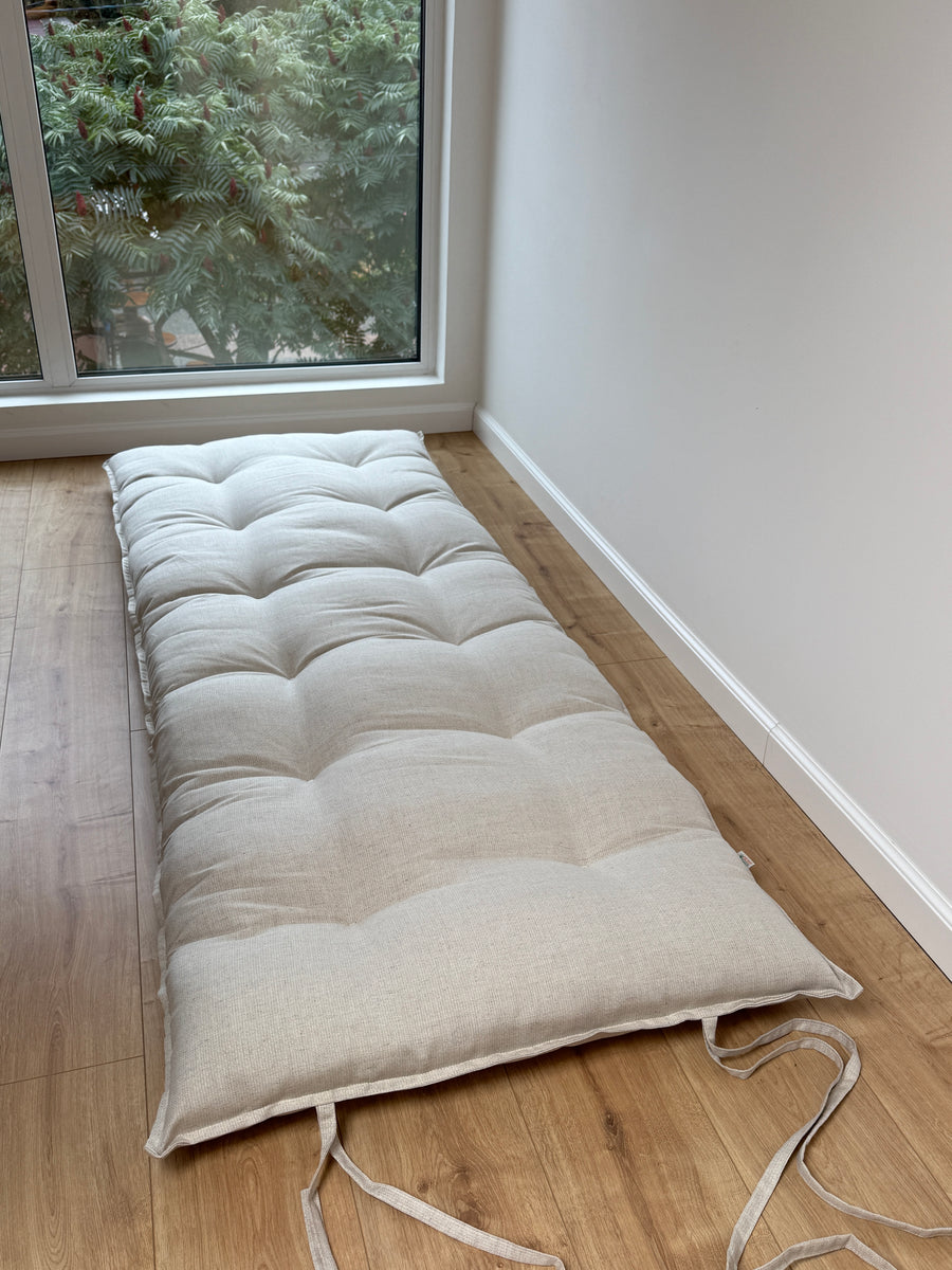 HEMP Topper / Futon / Shikibuton Mat 3” thick filled organic hemp fiber filler in Hemp fabric Custom Size Hand made