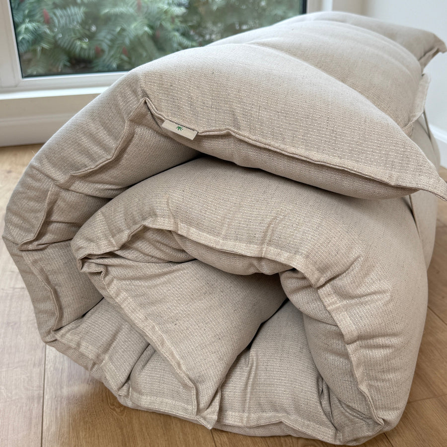HEMP Topper / Futon / Shikibuton Mat 3” thick filled organic hemp fiber filler in Hemp fabric Custom Size Hand made
