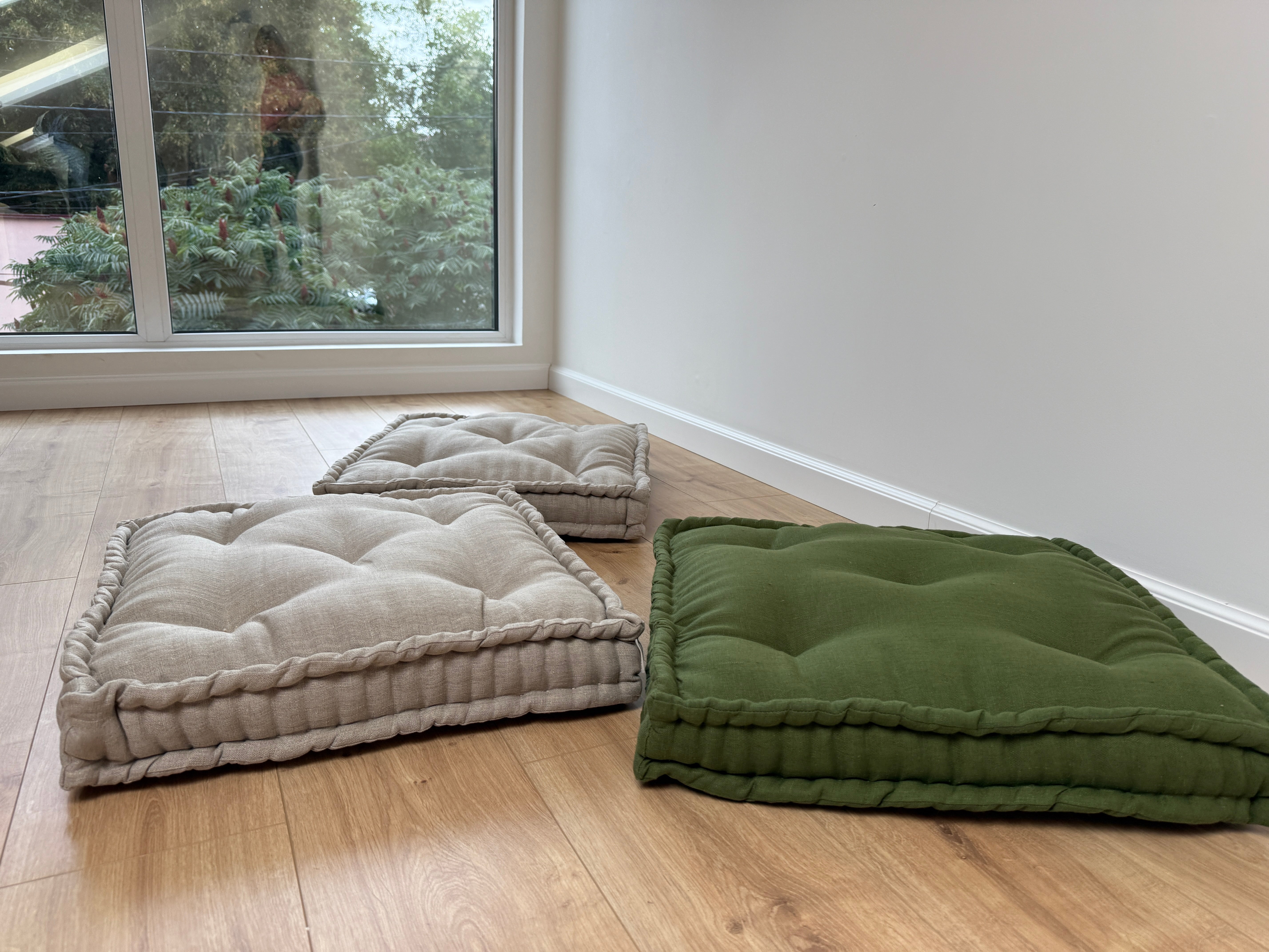 Green Hemp Floor cushion with organic hemp fiber filling in linen fabric / floor pillow Pillow seat/Meditation Yoga /Natural