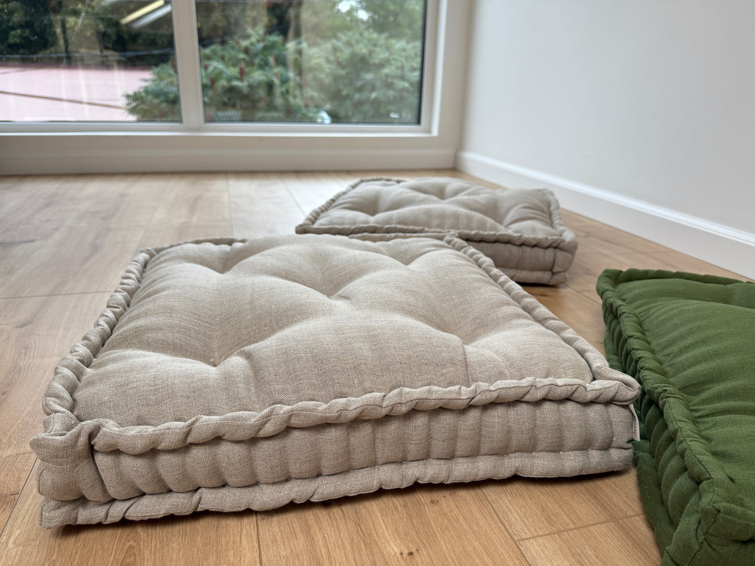 Hemp Floor cushion with organic hemp fiber filling in natural non dyed linen fabric / floor pillow Pillow seat/Meditation Yoga /Natural