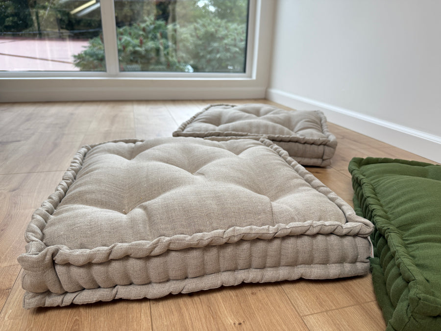 Hemp Floor cushion with organic hemp fiber filling in natural non dyed linen fabric / floor pillow Pillow seat/Meditation Yoga /Natural